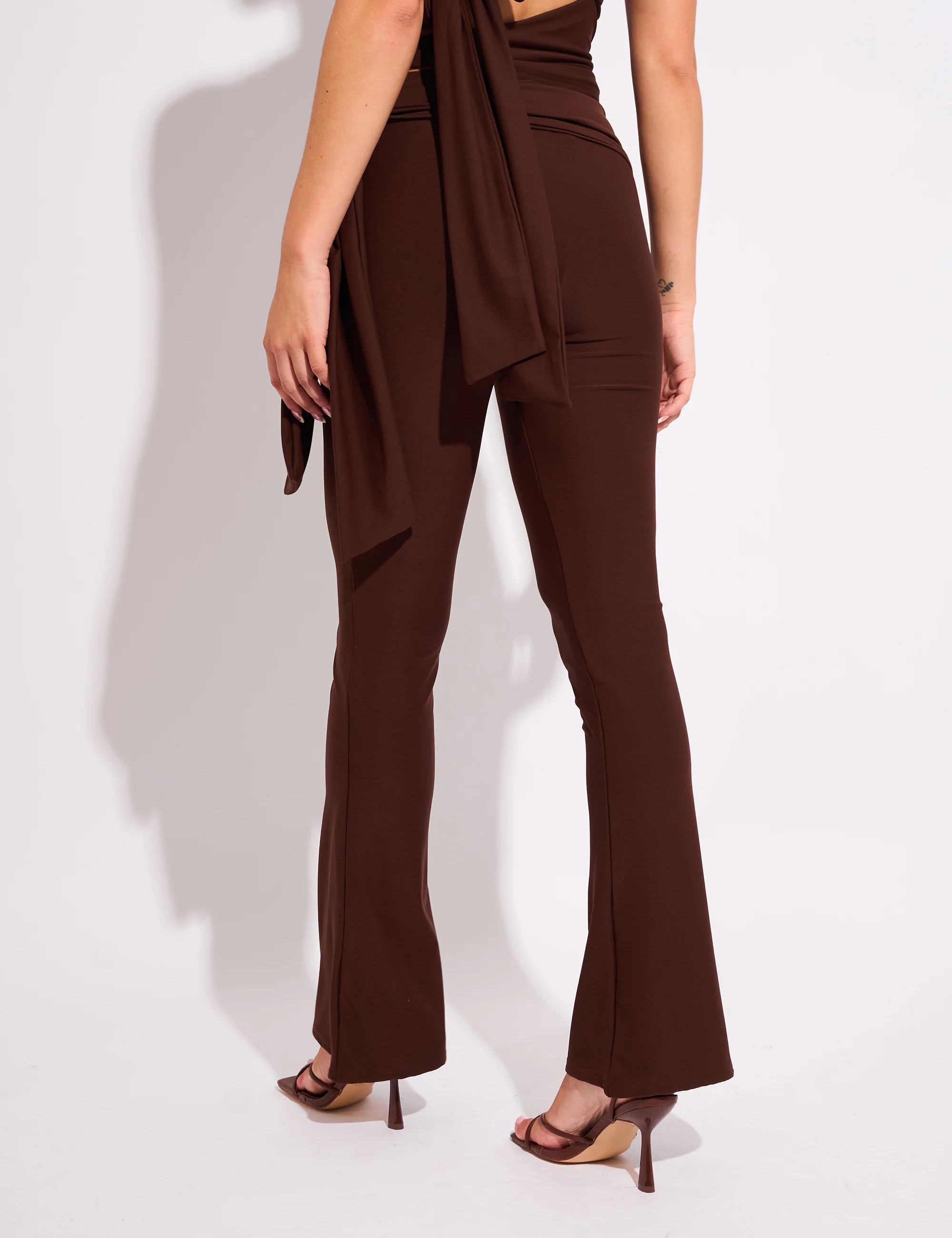 Knot Detail Tie Side Luxe Slinky Trousers Chocolate - Image 3