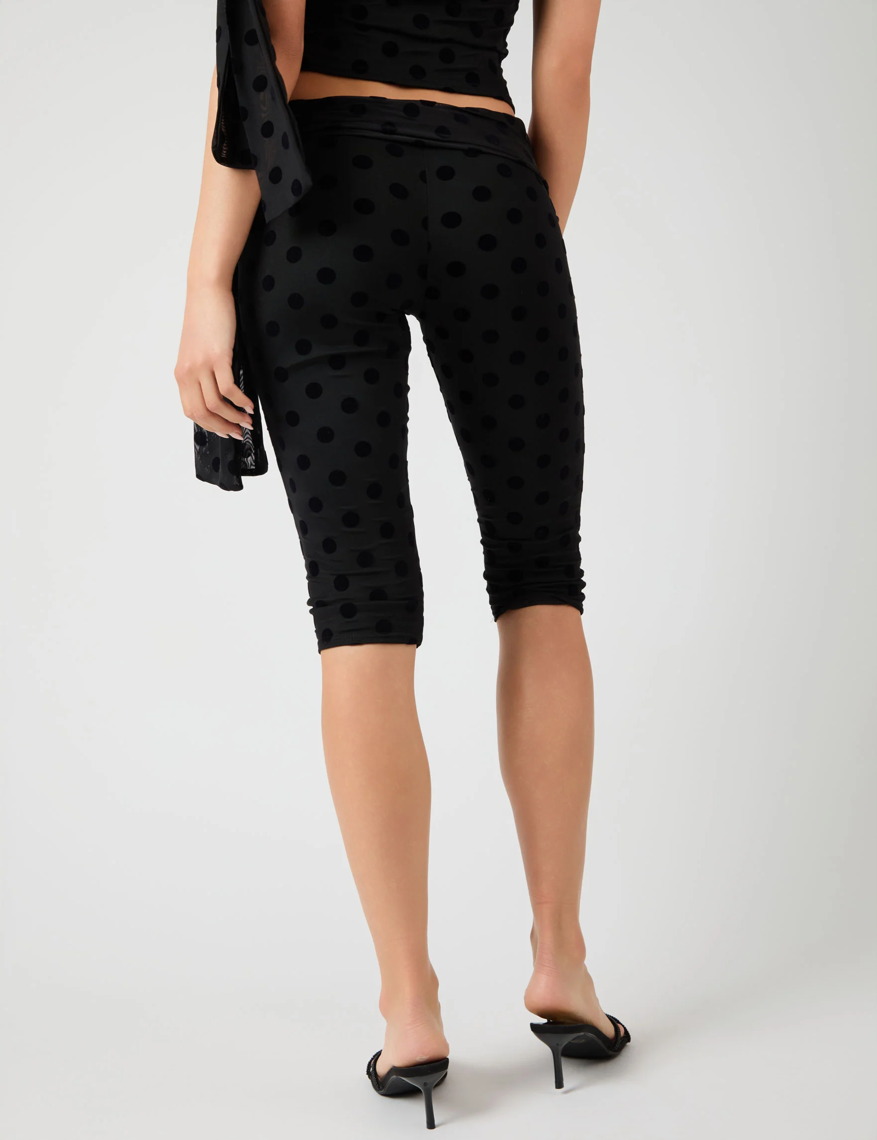 Knot Detail Tie Side Polka Dot Devore Capri Pants Black - Image 8