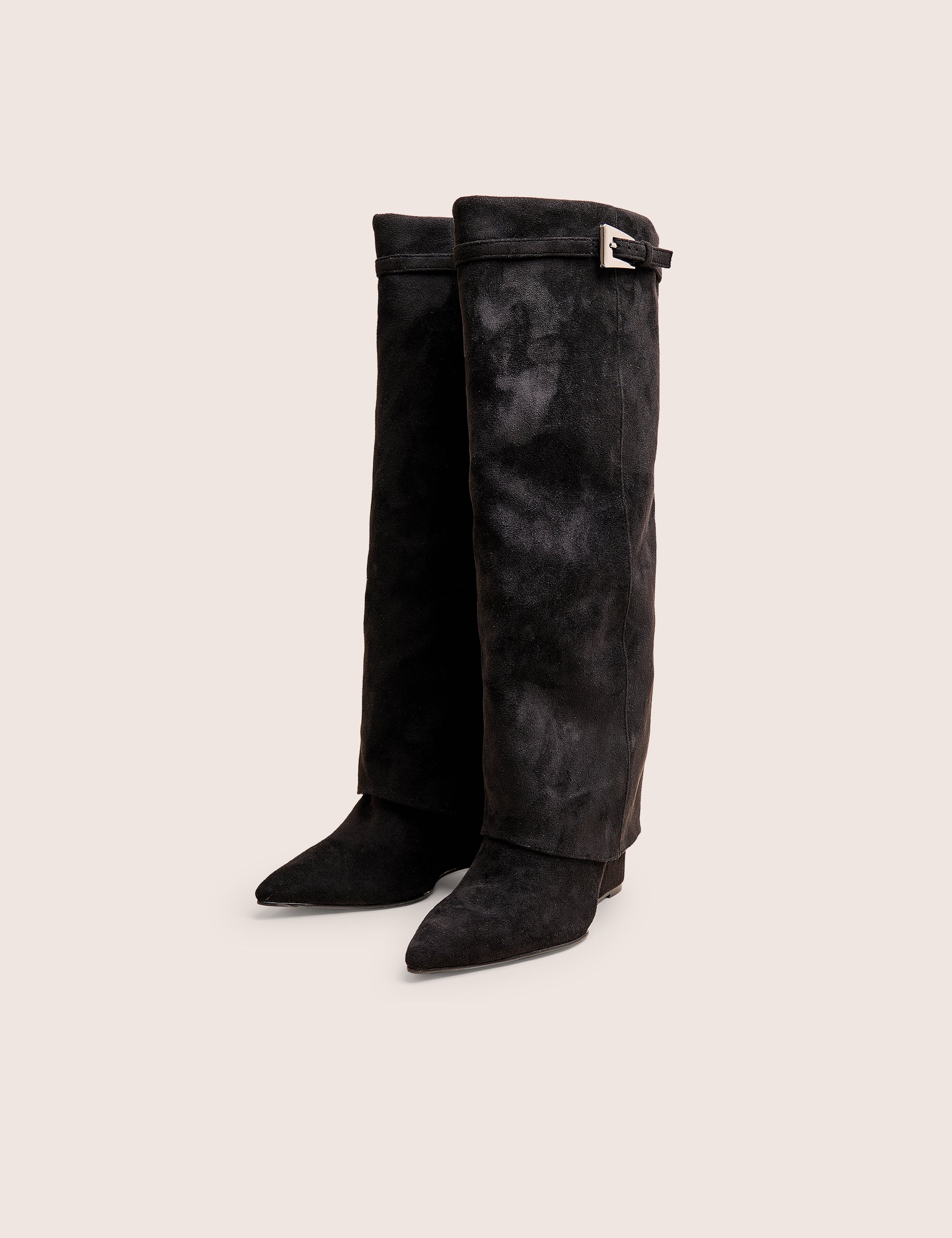 Kola Black Fold Over Buckle Detail Heeled Boots - Image 3