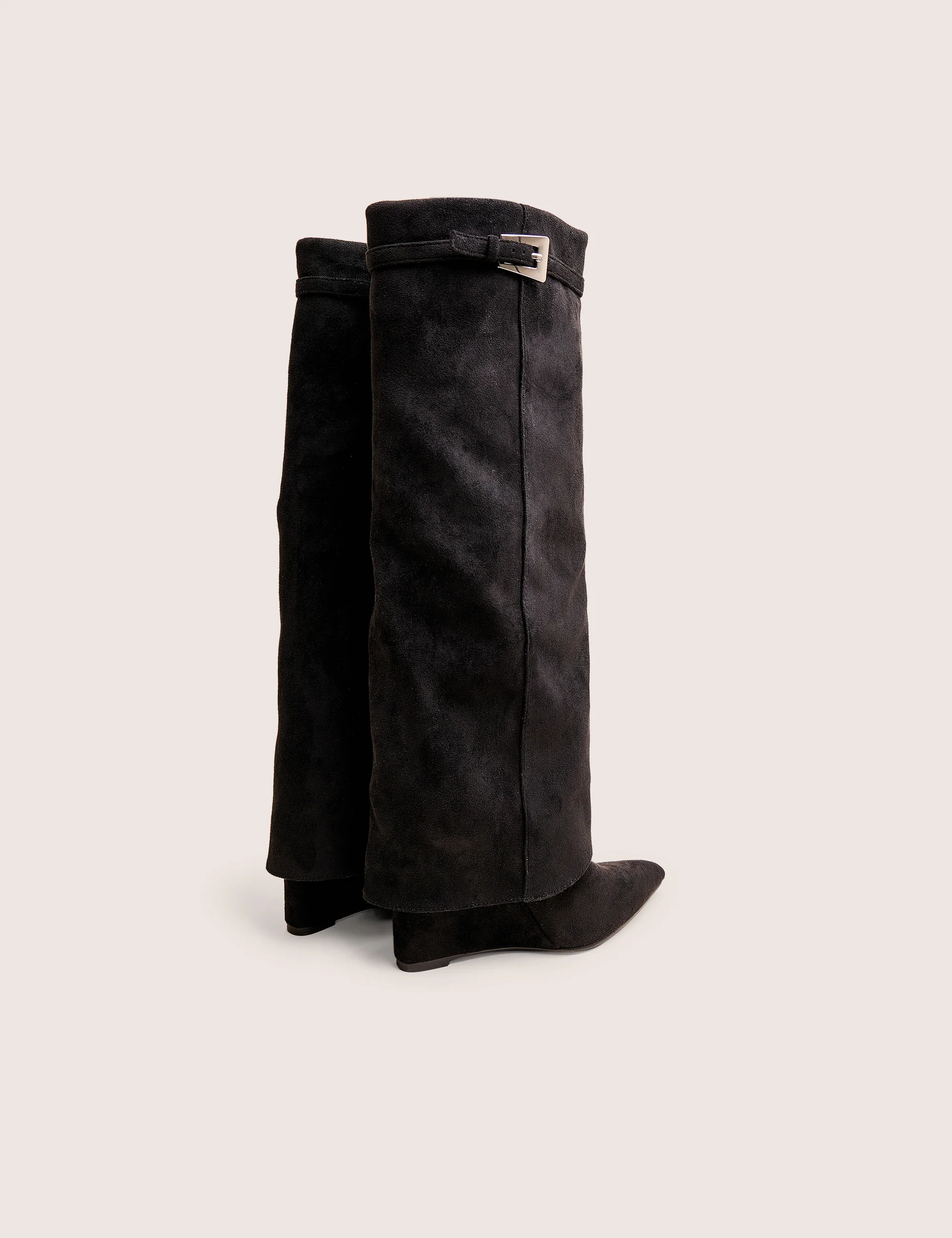 Kola Black Fold Over Buckle Detail Heeled Boots - Image 4