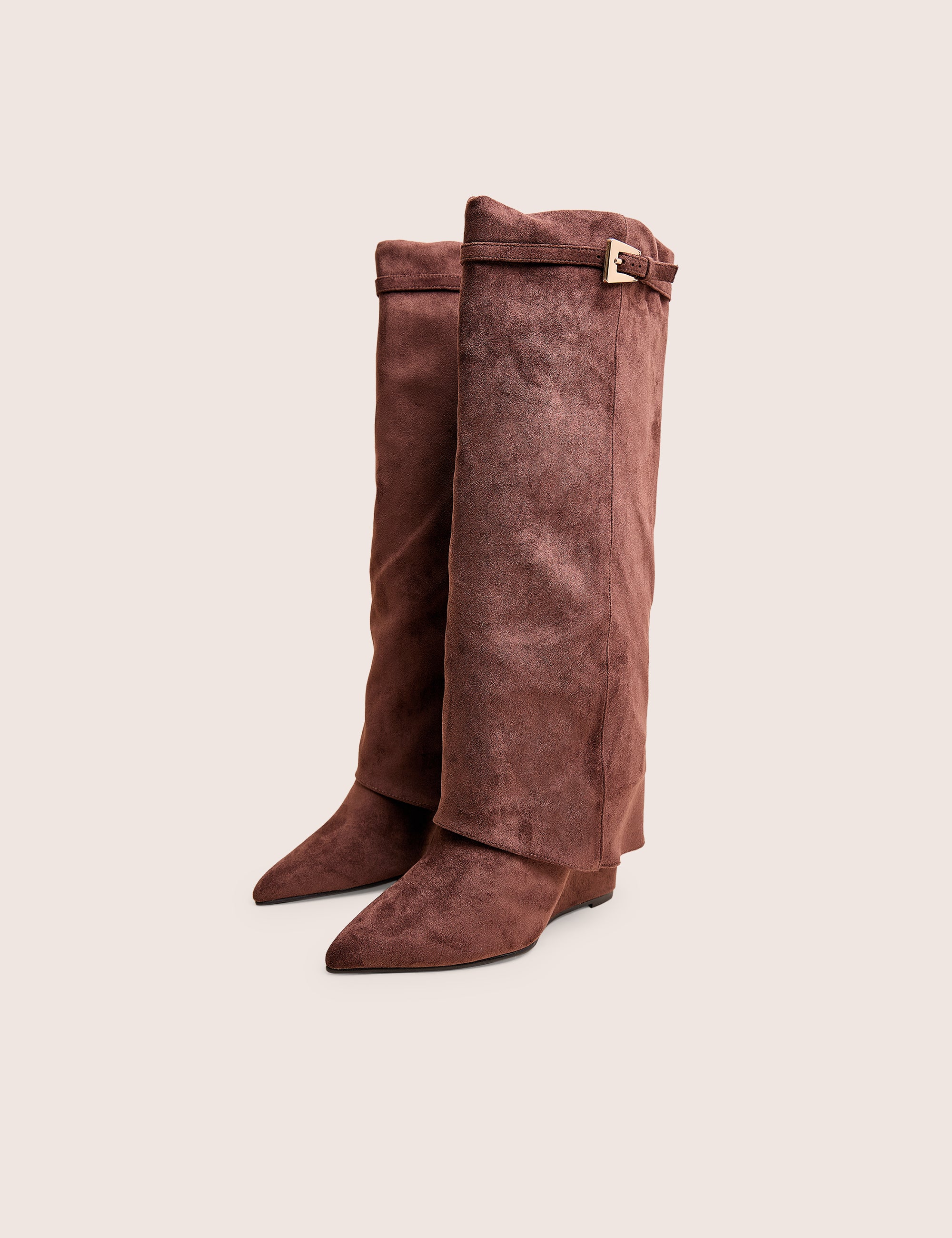 Kola Brown Fold Over Buckle Detail Heeled Boots - Image 3