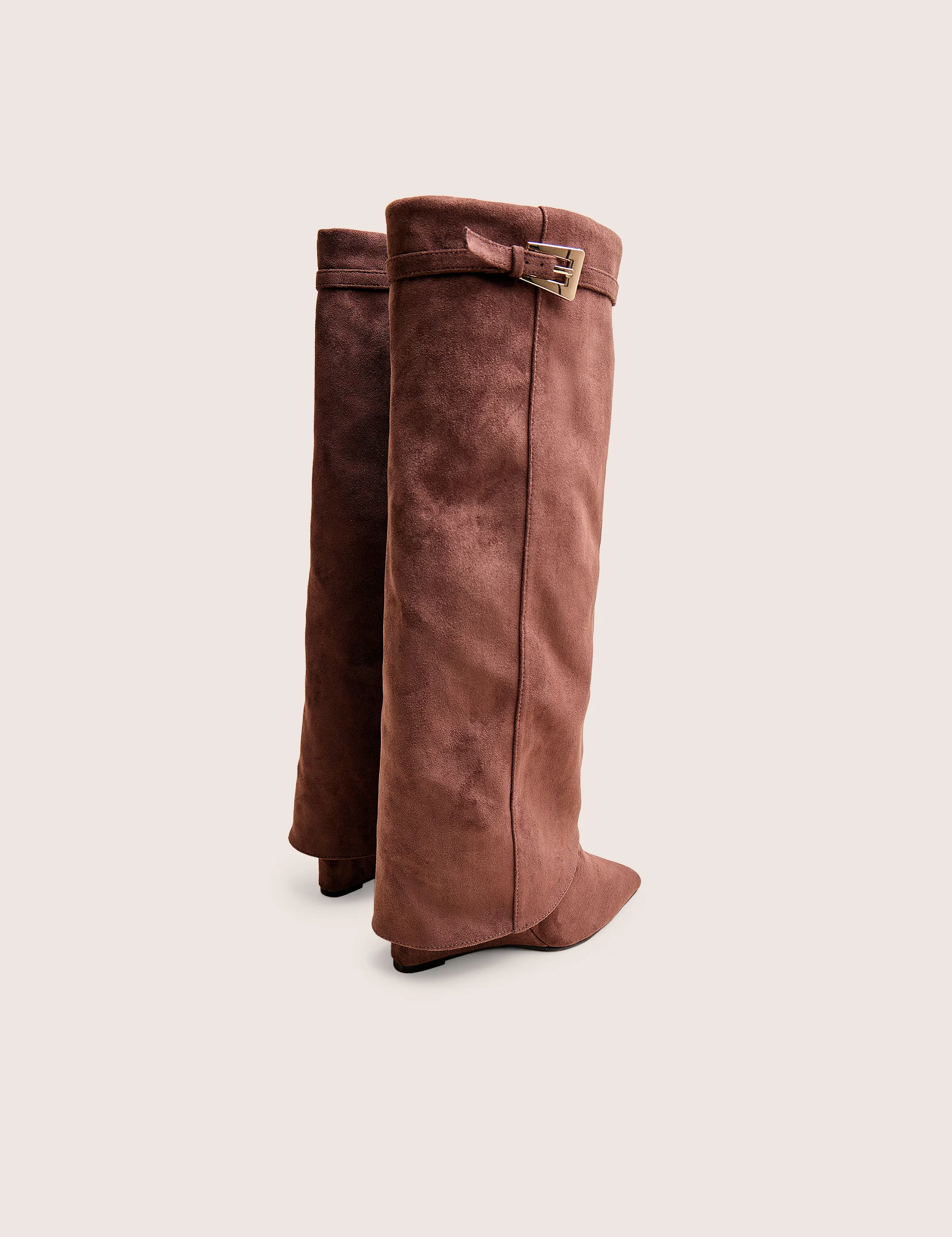 Kola Brown Fold Over Buckle Detail Heeled Boots - Image 4