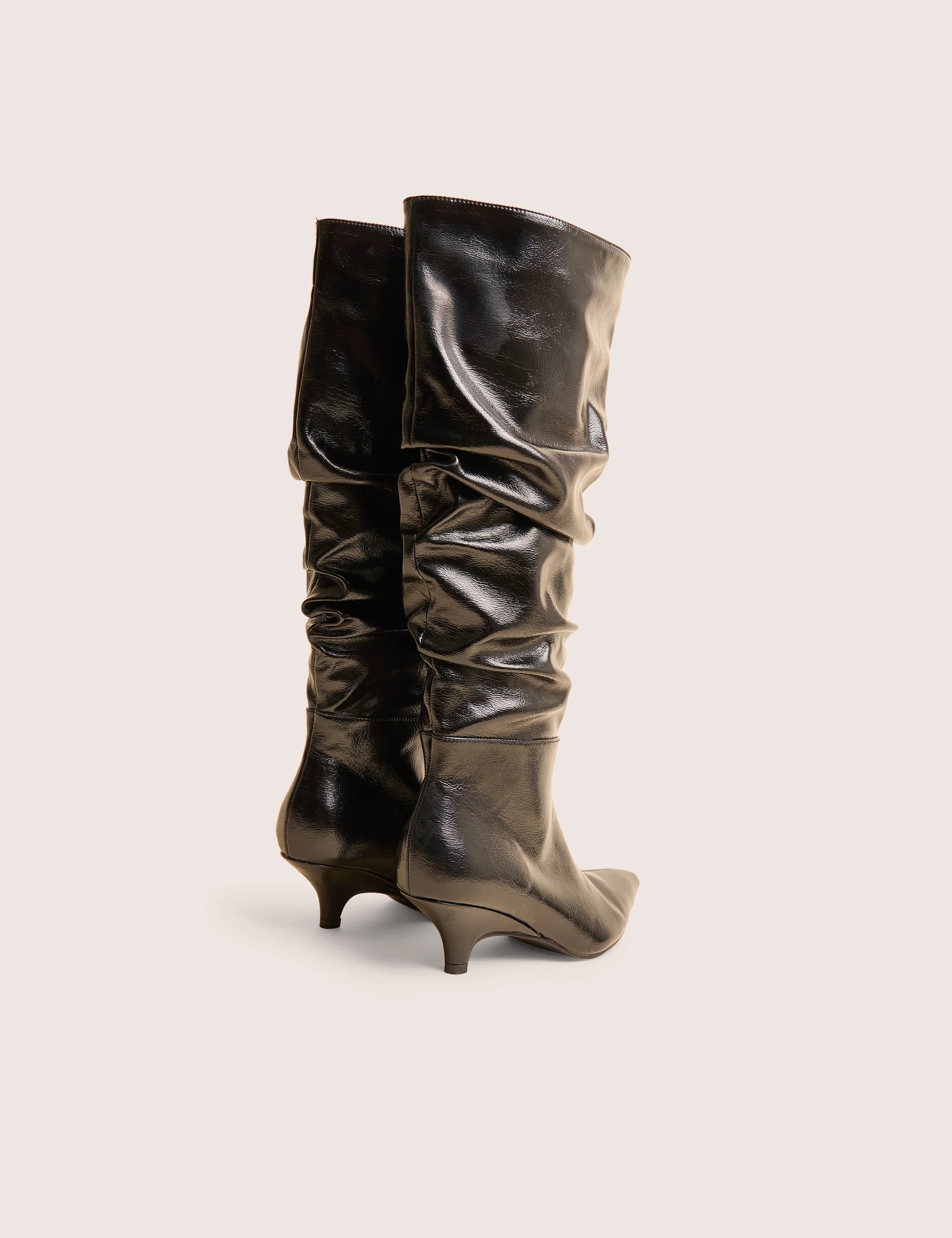 La Dolce Vita Black Ruched Kitten Heel Knee High Boots - Image 5