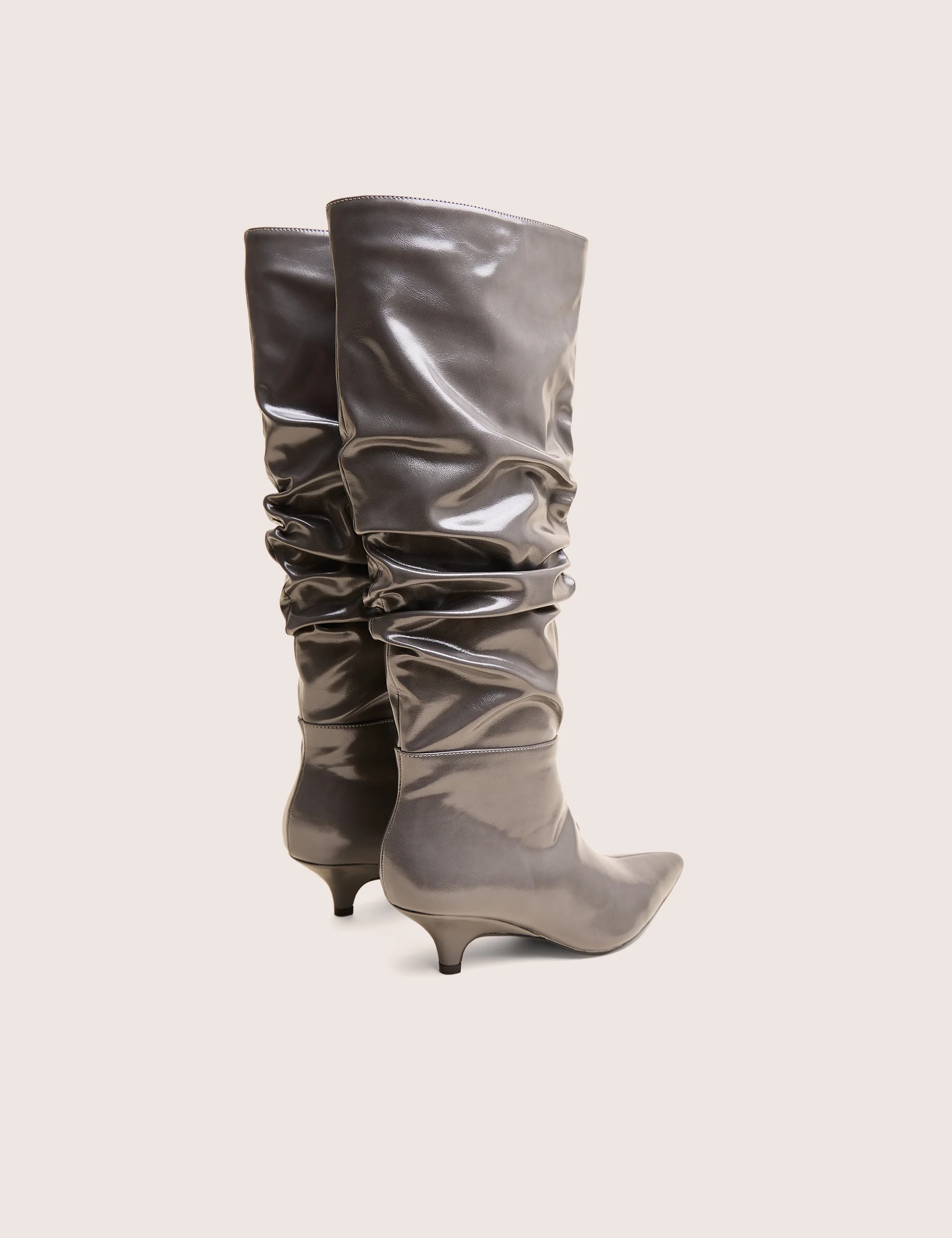 La Dolce Vita Slate Grey Rouched Kitten Heel Knee High Boots - Image 3