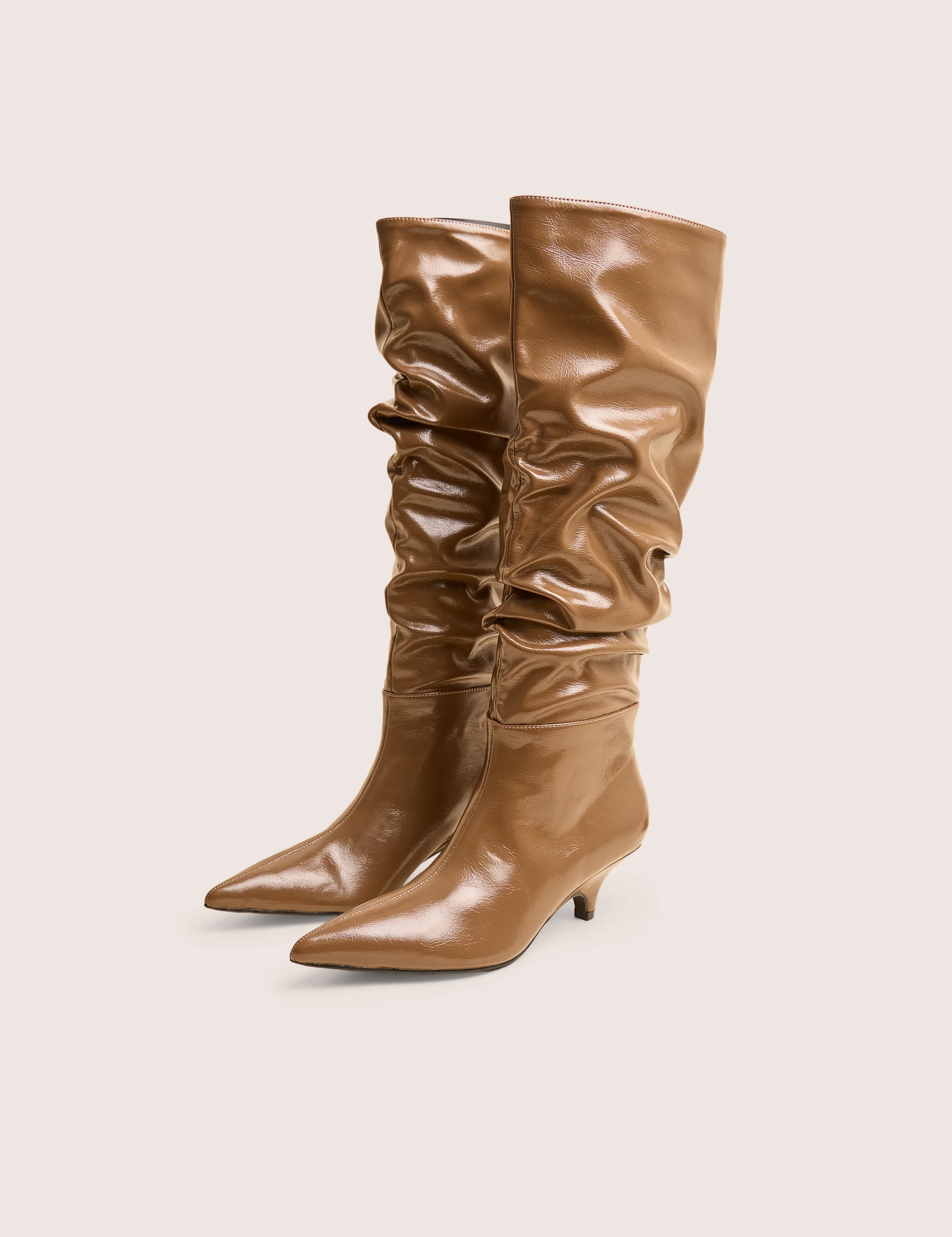 La Dolce Vita Taupe Ruched Kitten Heel Knee High Boots - Image 2