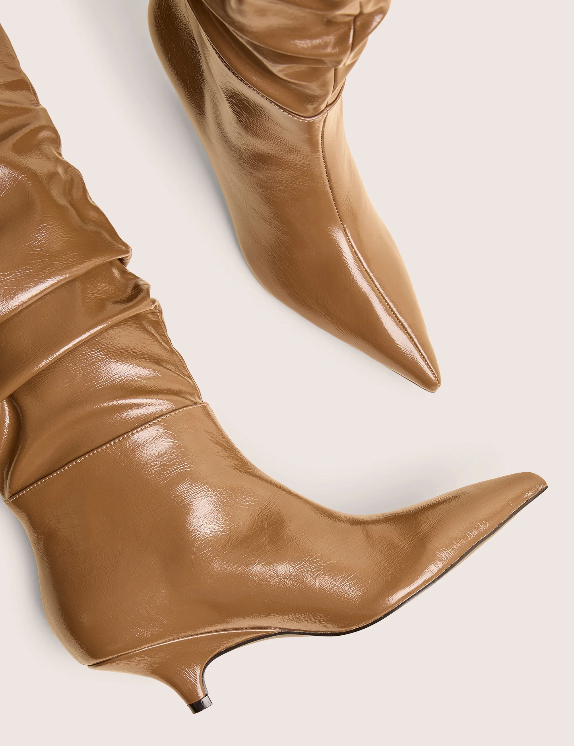 La Dolce Vita Taupe Ruched Kitten Heel Knee High Boots - Image 4
