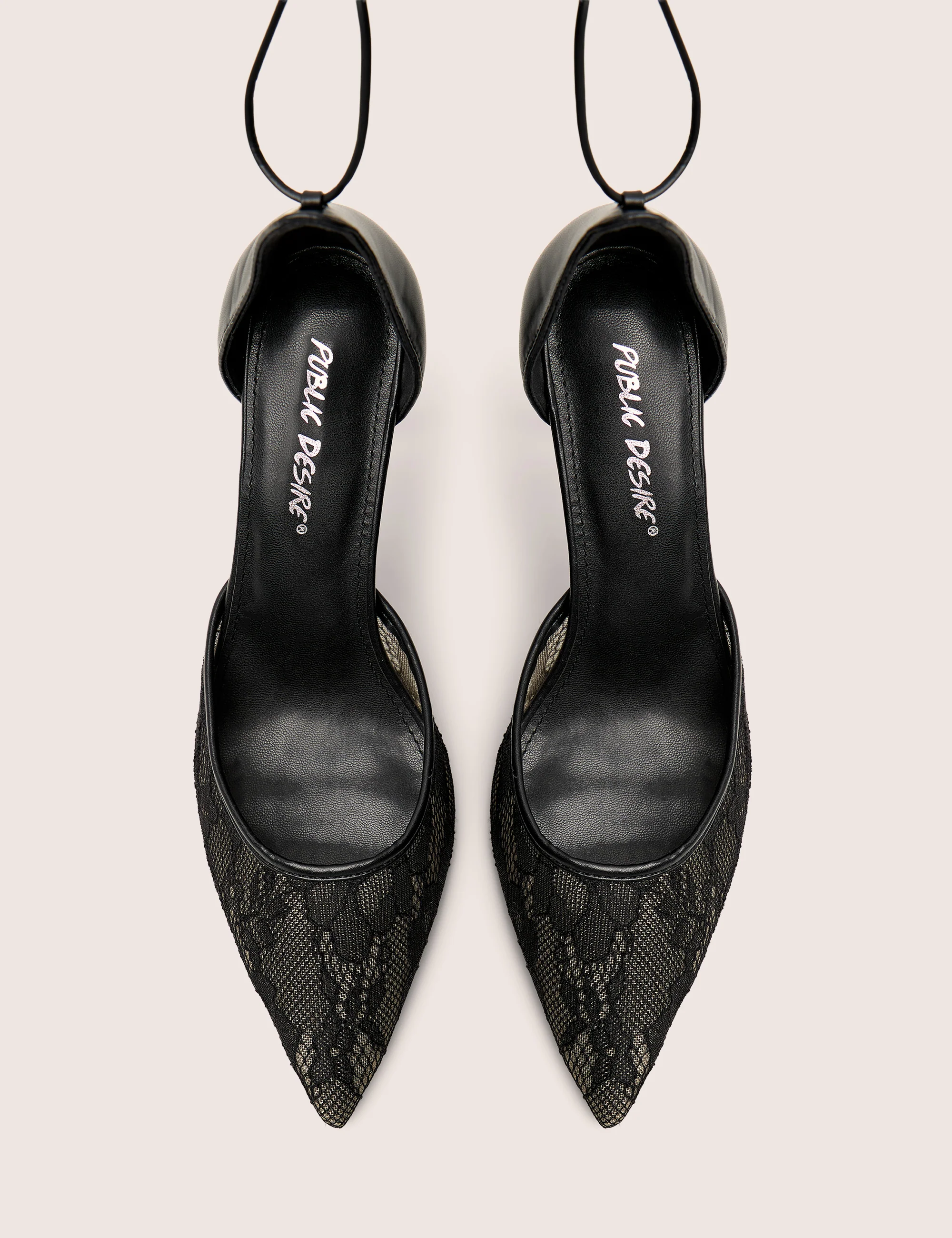Laced Up Black Lace Wrap Around Pointed Toe Heels - Image 4