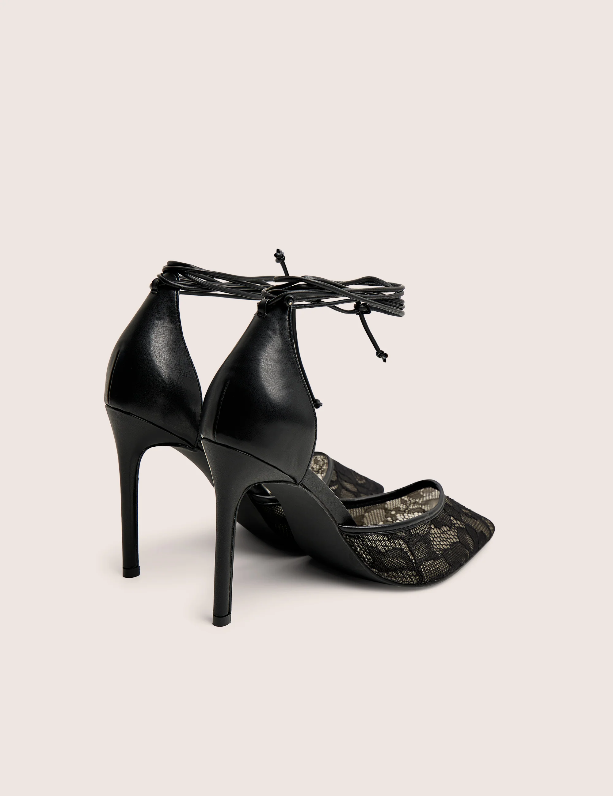 Laced Up Black Lace Wrap Around Pointed Toe Heels - Image 5