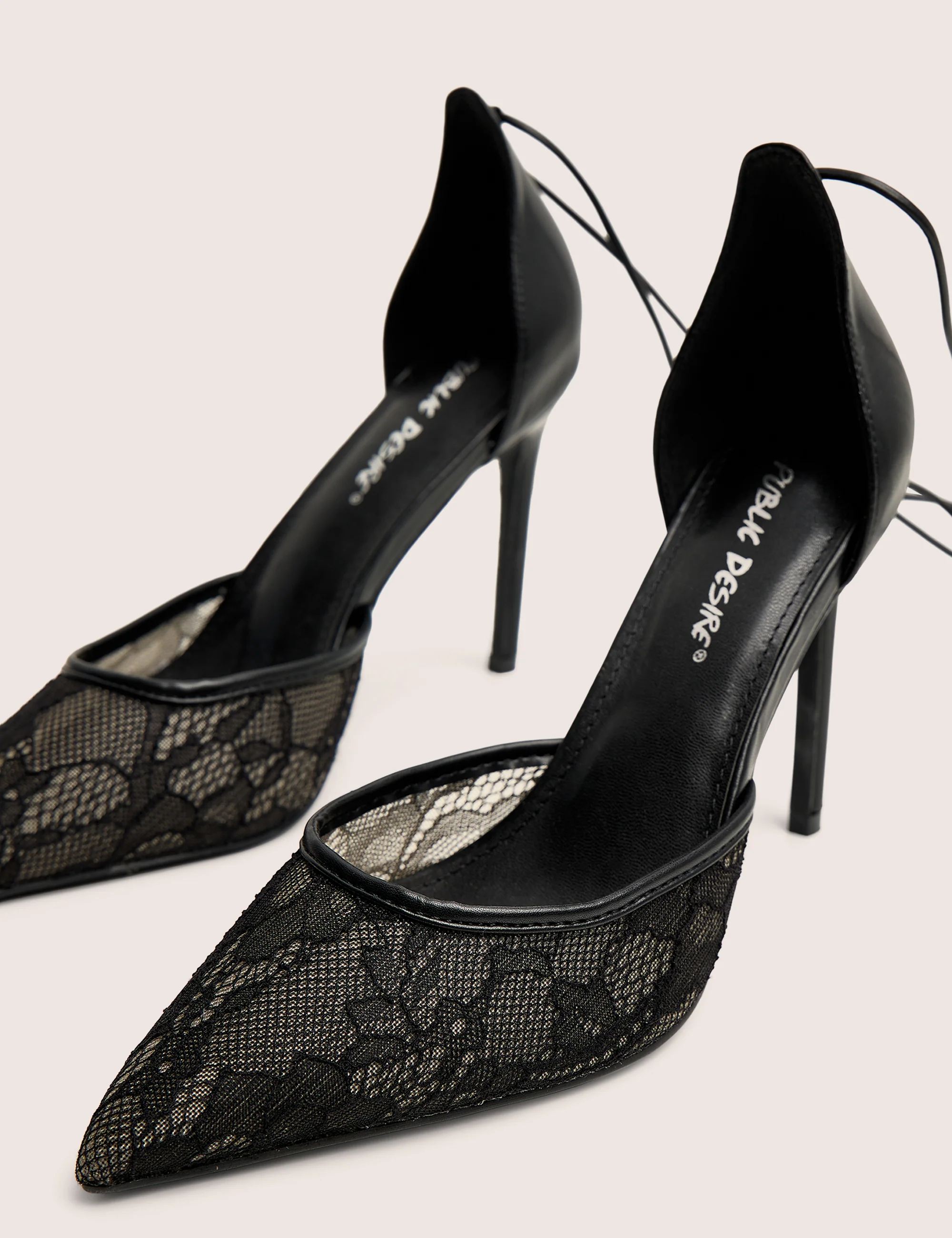 Laced Up Black Lace Wrap Around Pointed Toe Heels - Image 6