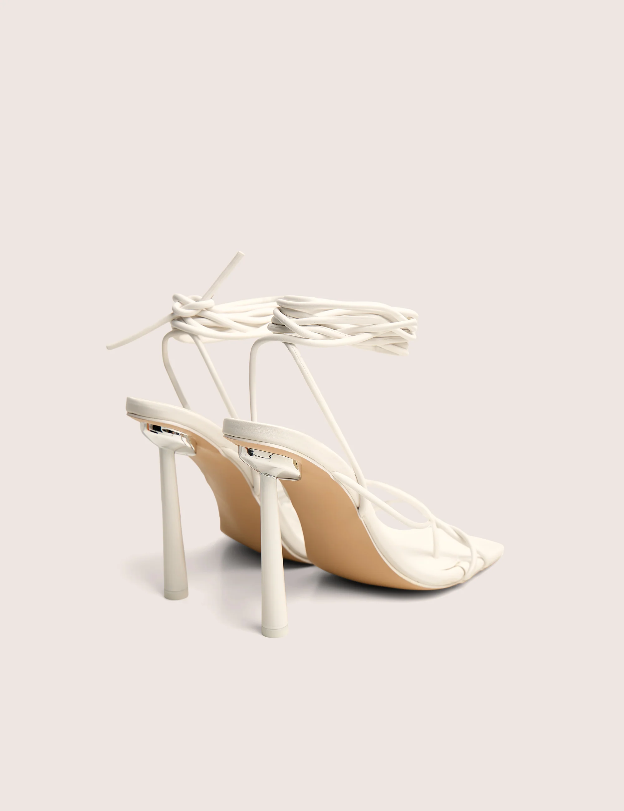 Lacey White Square Toe Strappy Lace Up Stiletto Heels - Image 3