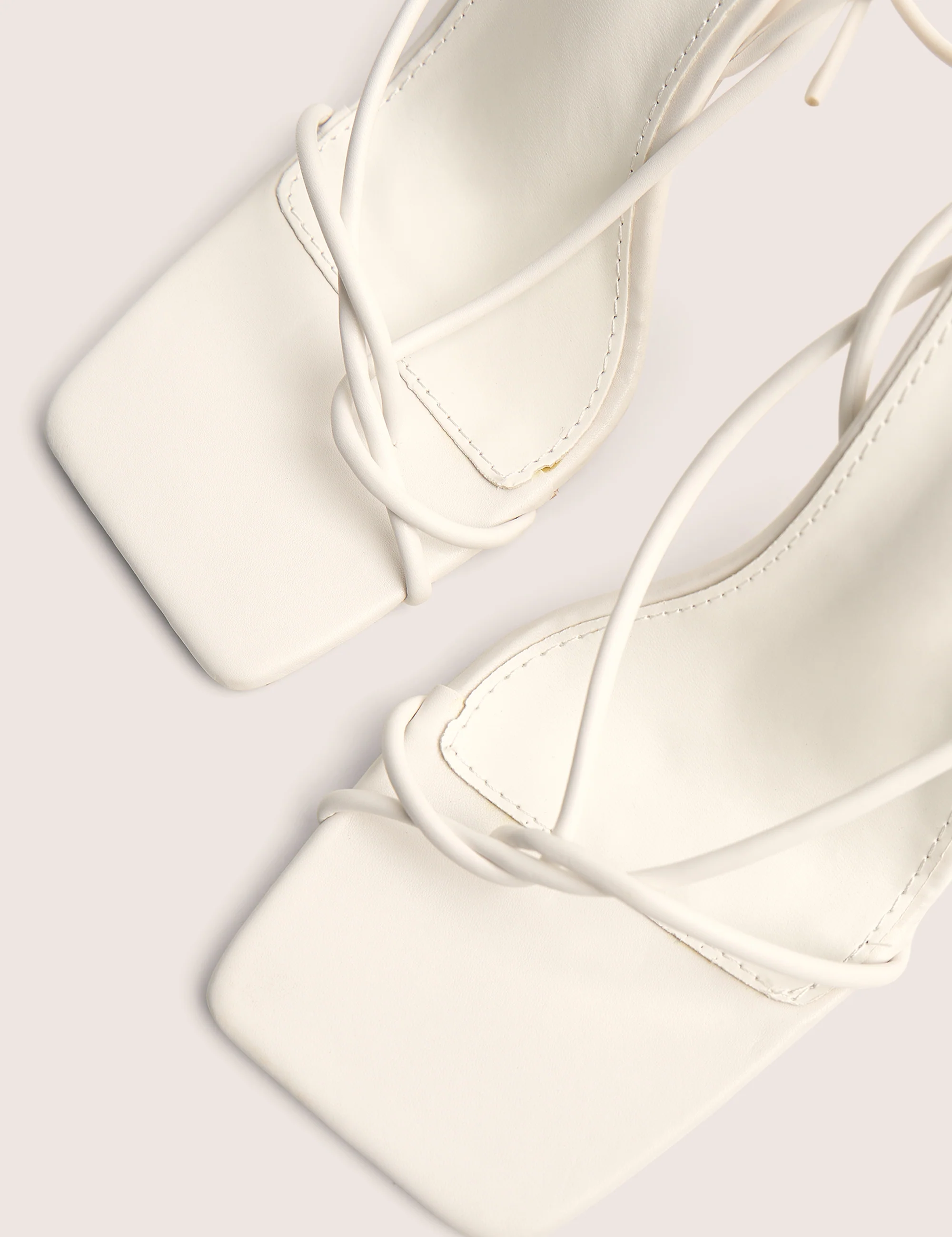 Lacey White Square Toe Strappy Lace Up Stiletto Heels - Image 4
