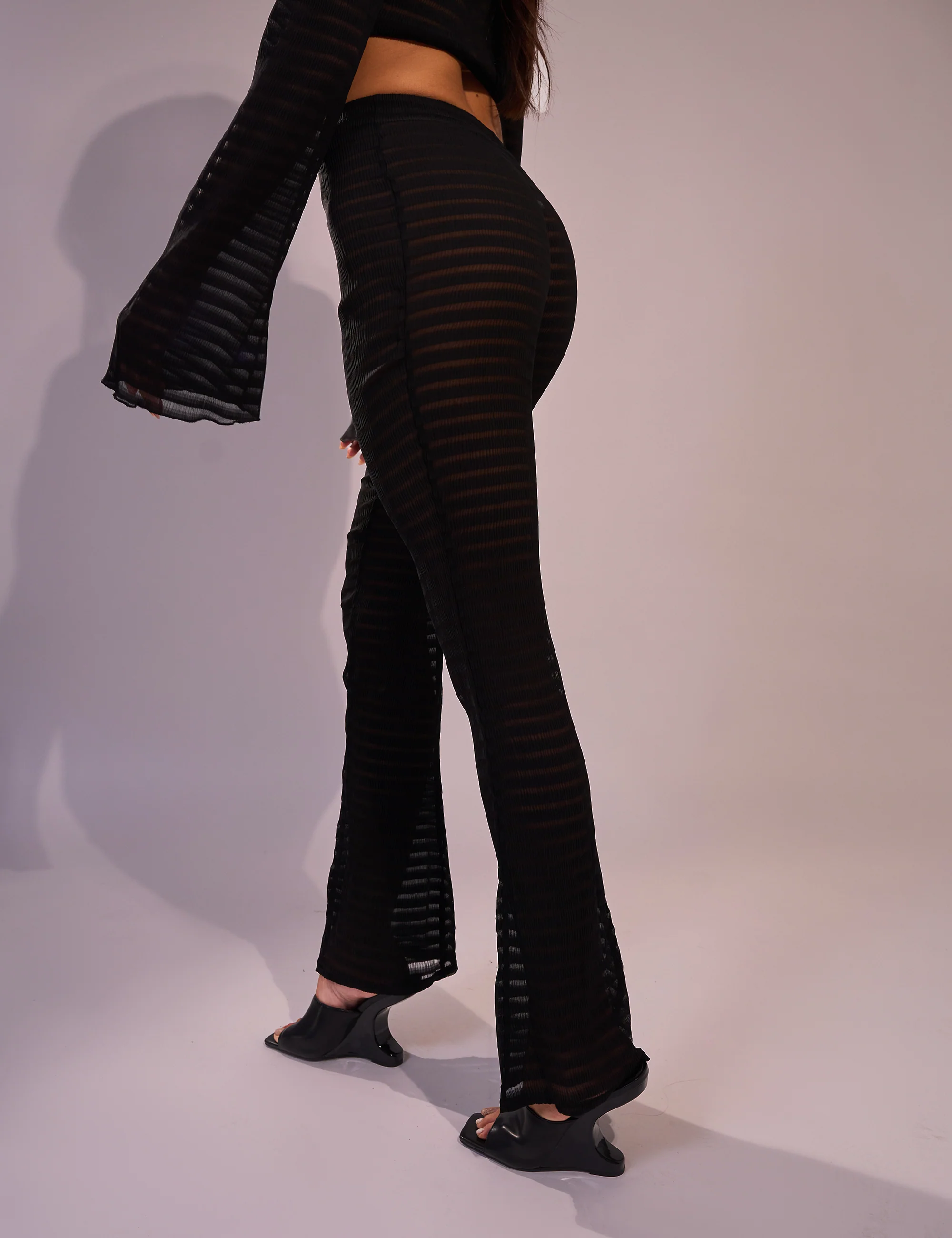 Laddered Mesh Straight Leg V Waist Pants Black - Image 4