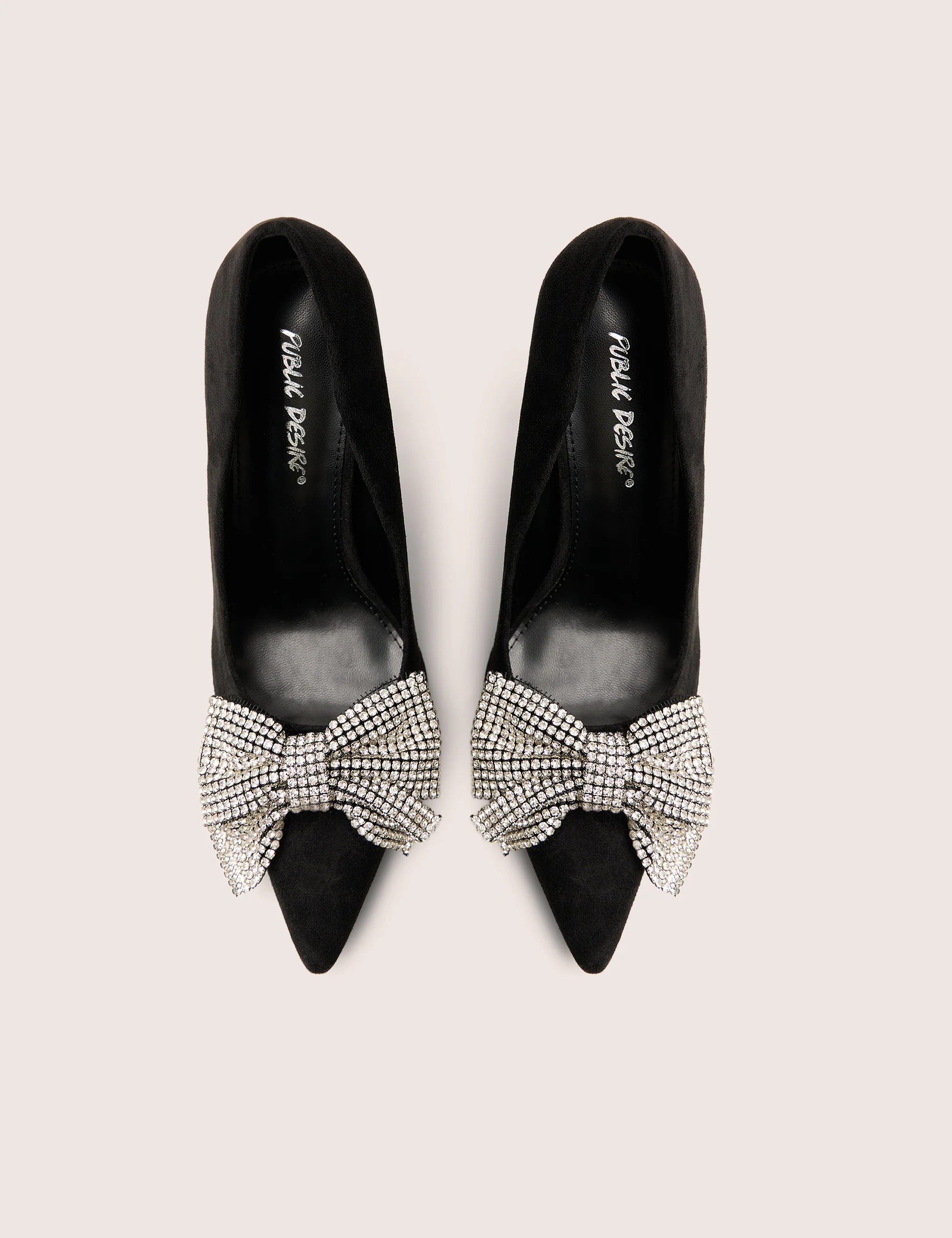 Ladies Night Black Embellished Bow Detail Court High Heels - Image 2