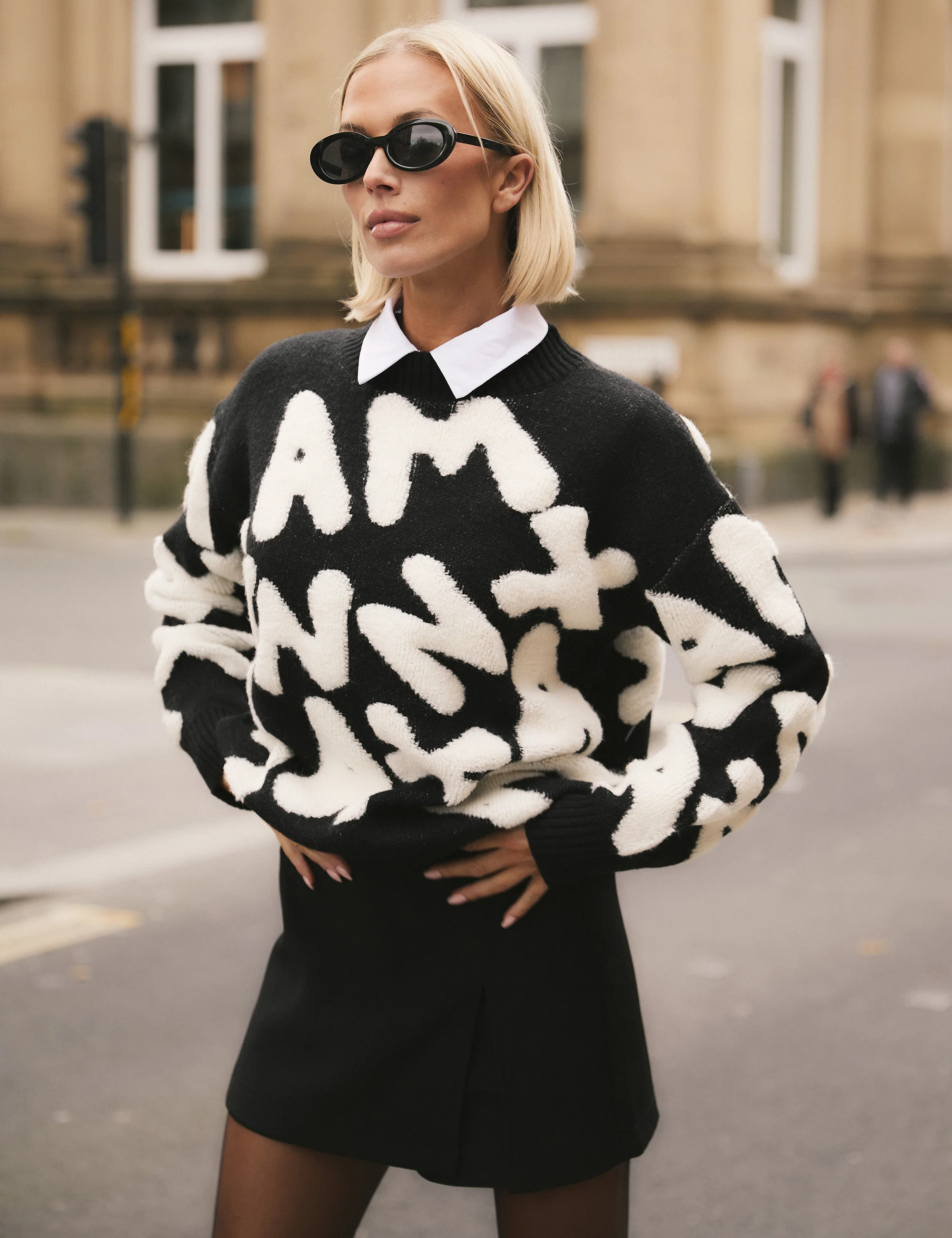 Graphic Knitted Jumper Black & White - Image 4