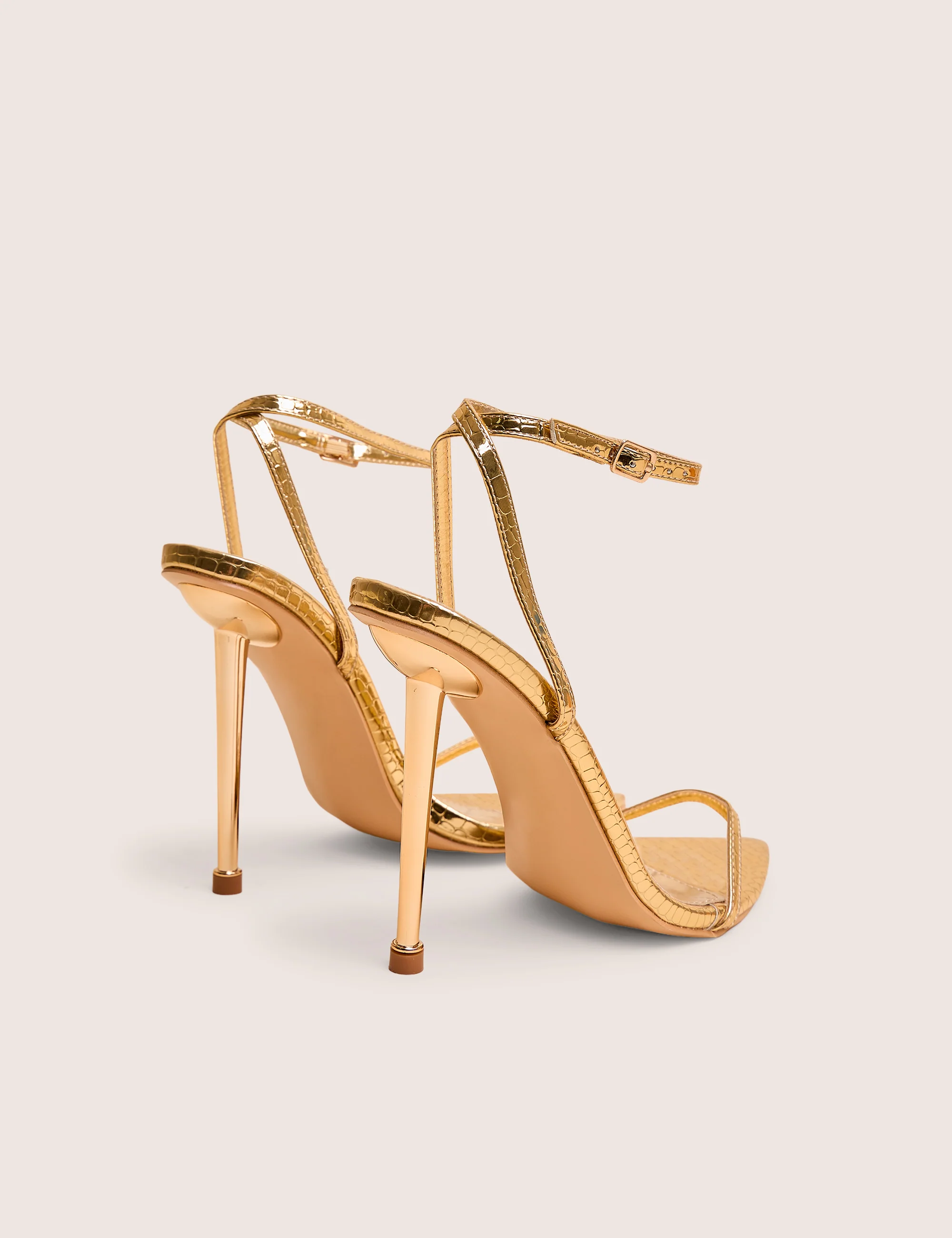 Legacy Gold Croc Barely There Pointed Toe Gold Stiletto Heels - Image 3