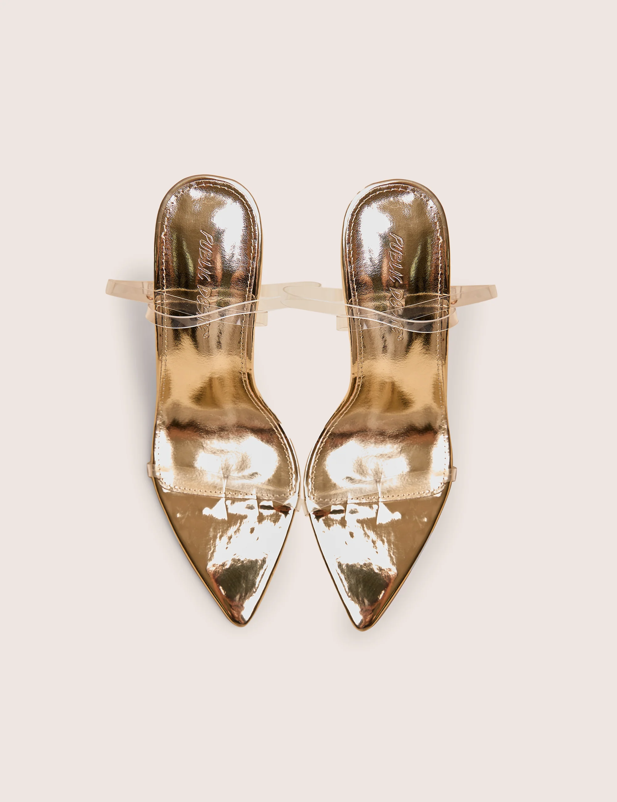 Legacy Perspex Mirror Gold Clear Barely There Stiletto High Heels - Image 2