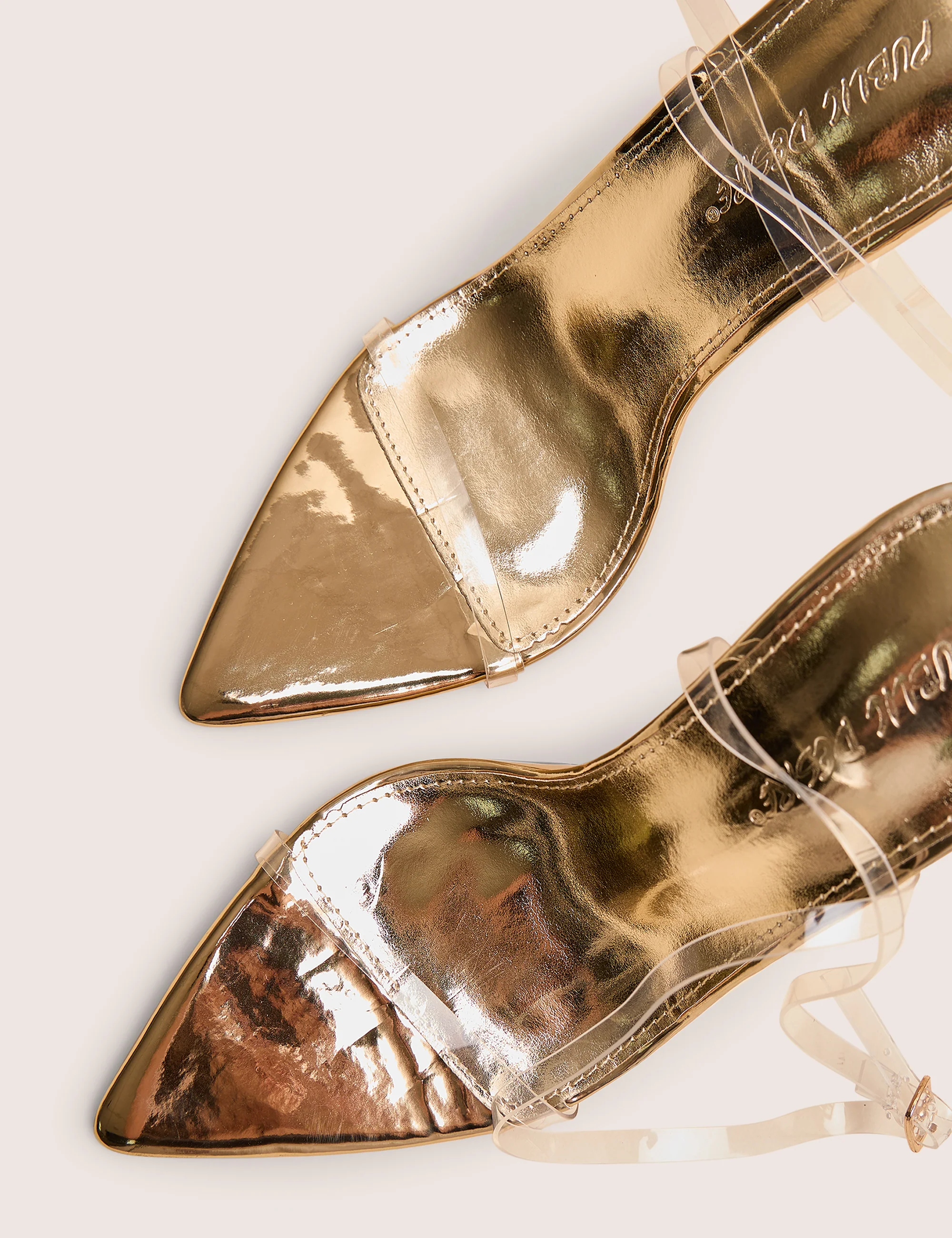 Legacy Perspex Mirror Gold Clear Barely There Stiletto High Heels - Image 4