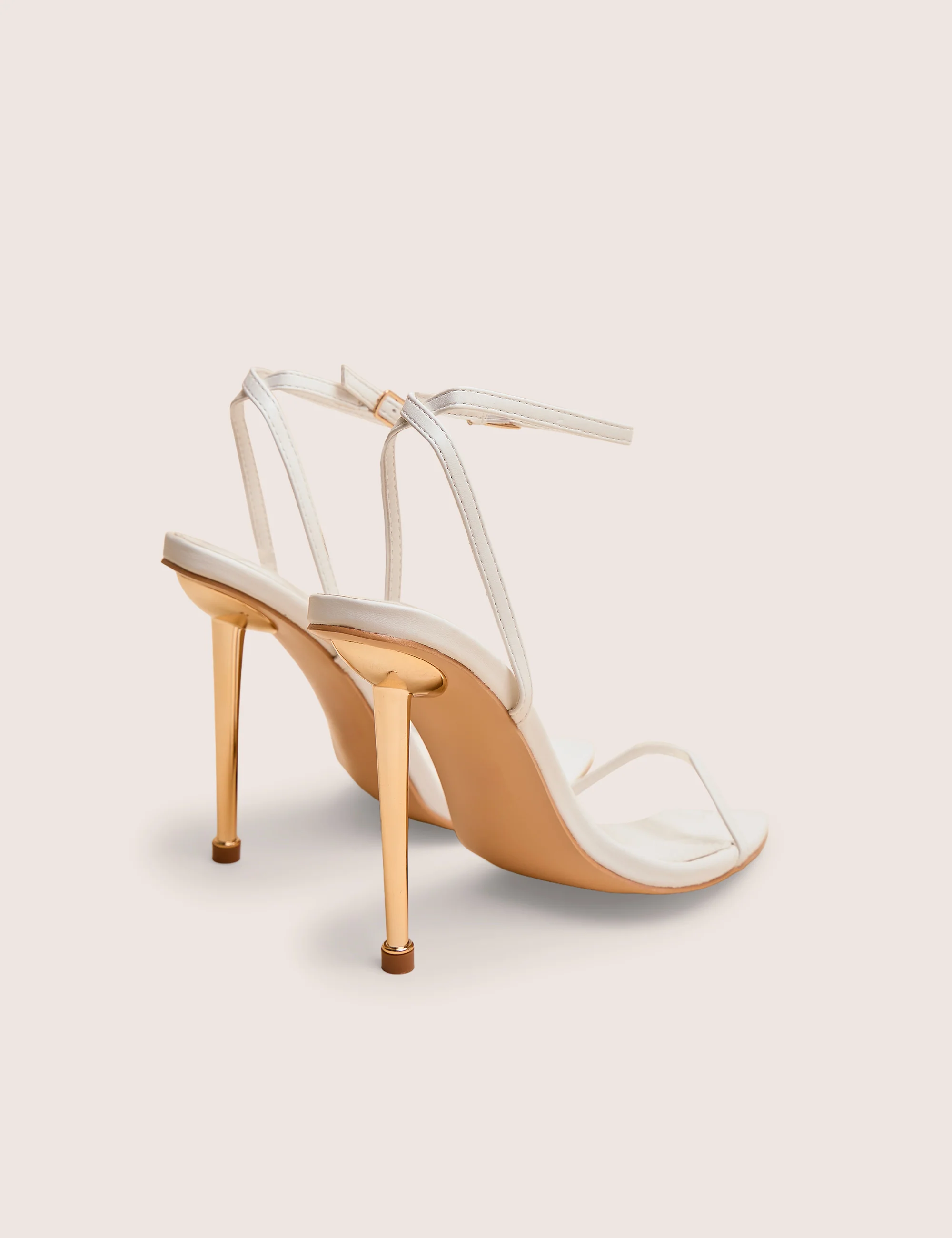 Legacy White Barely There Pointed Toe Gold Stiletto Heels - Image 3