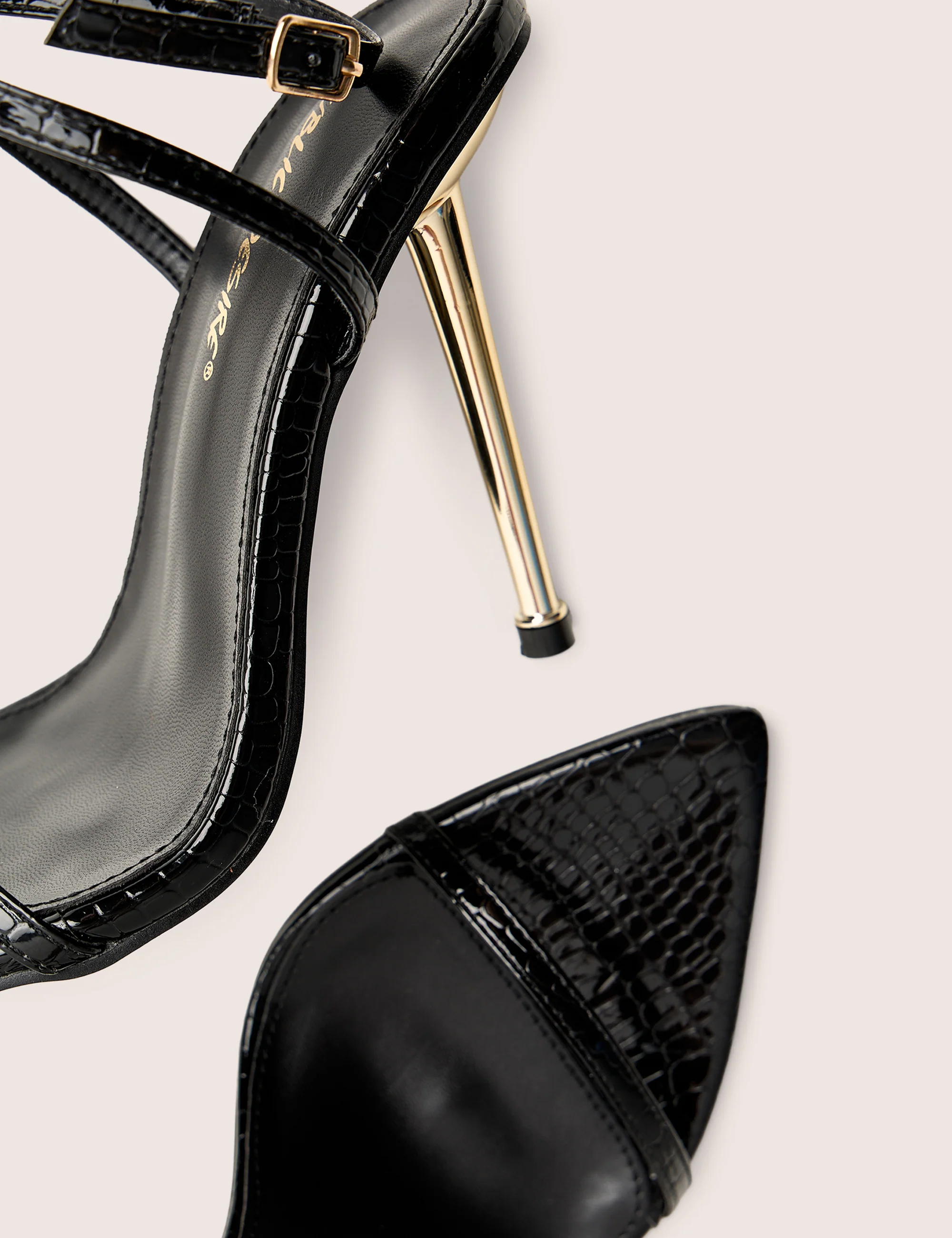 Legacy Wide Fit Black Croc Barely There Pointed Toe Stiletto Heels - Image 4