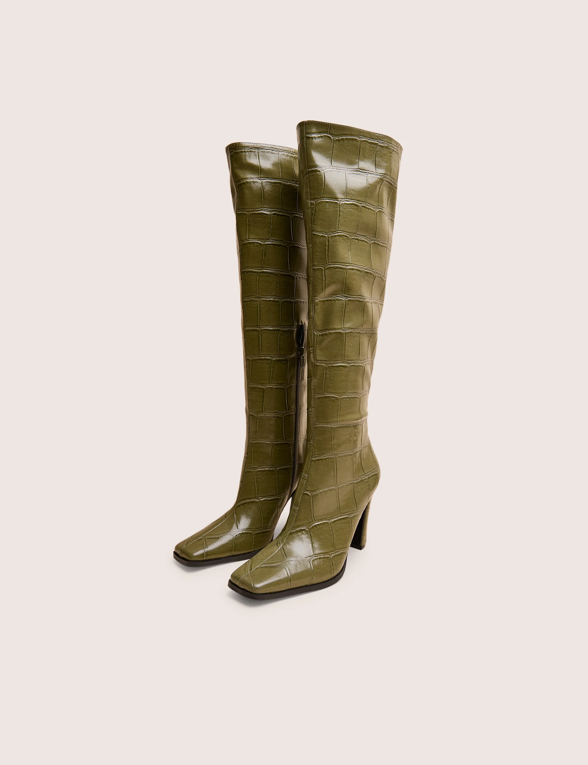 Libre Green Wide Croc Knee High Boots - Image 3