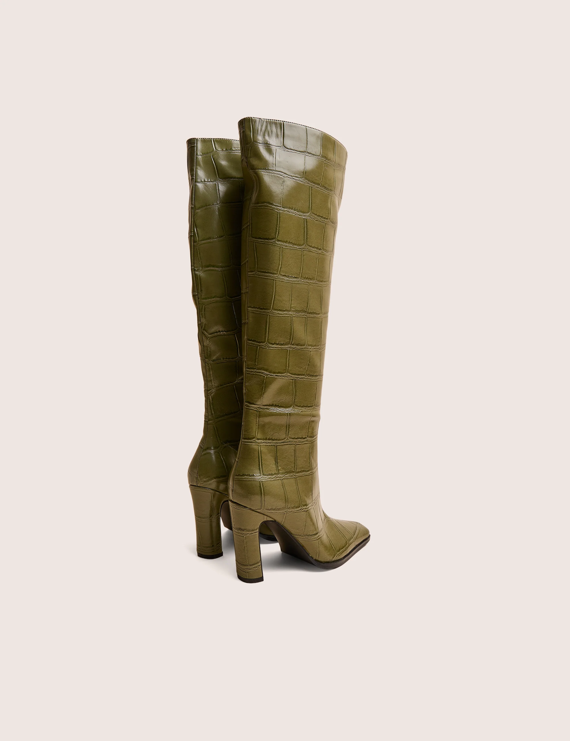 Libre Green Wide Croc Knee High Boots - Image 4