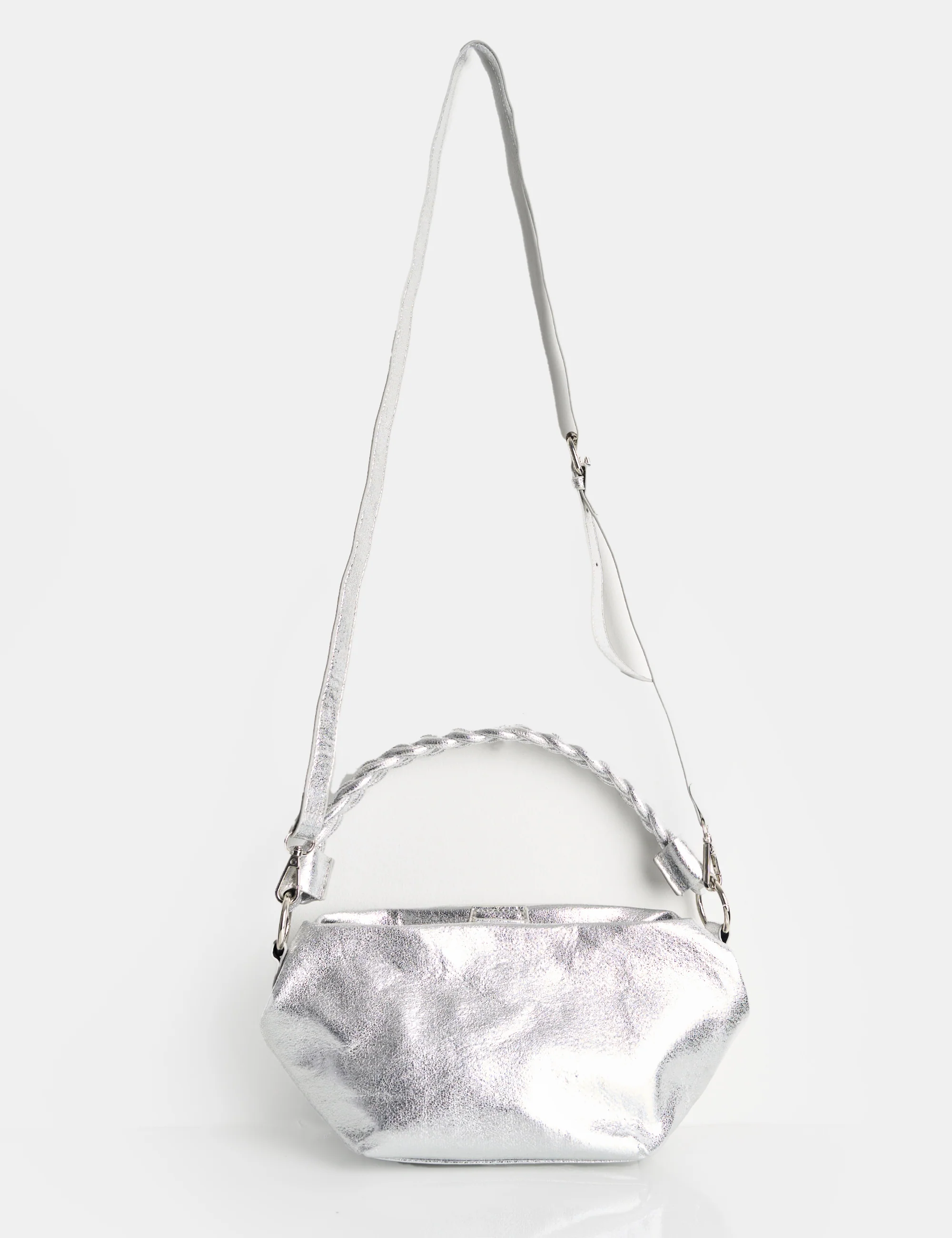 Lillian Cracked Silver Woven Strap Shoulder Bag - Image 3