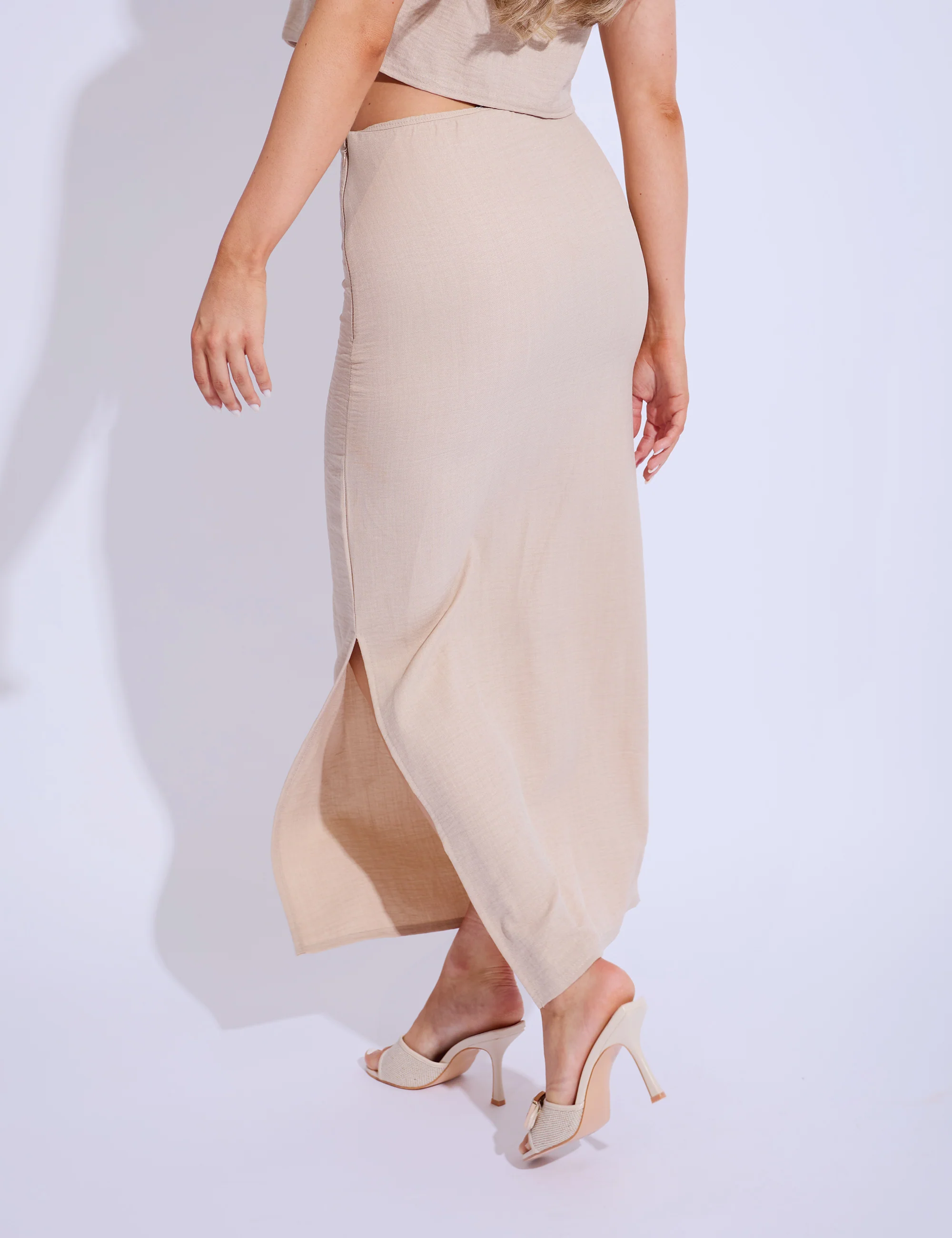 Linen Look Maxi Skirt Co-ord Beige - Image 4