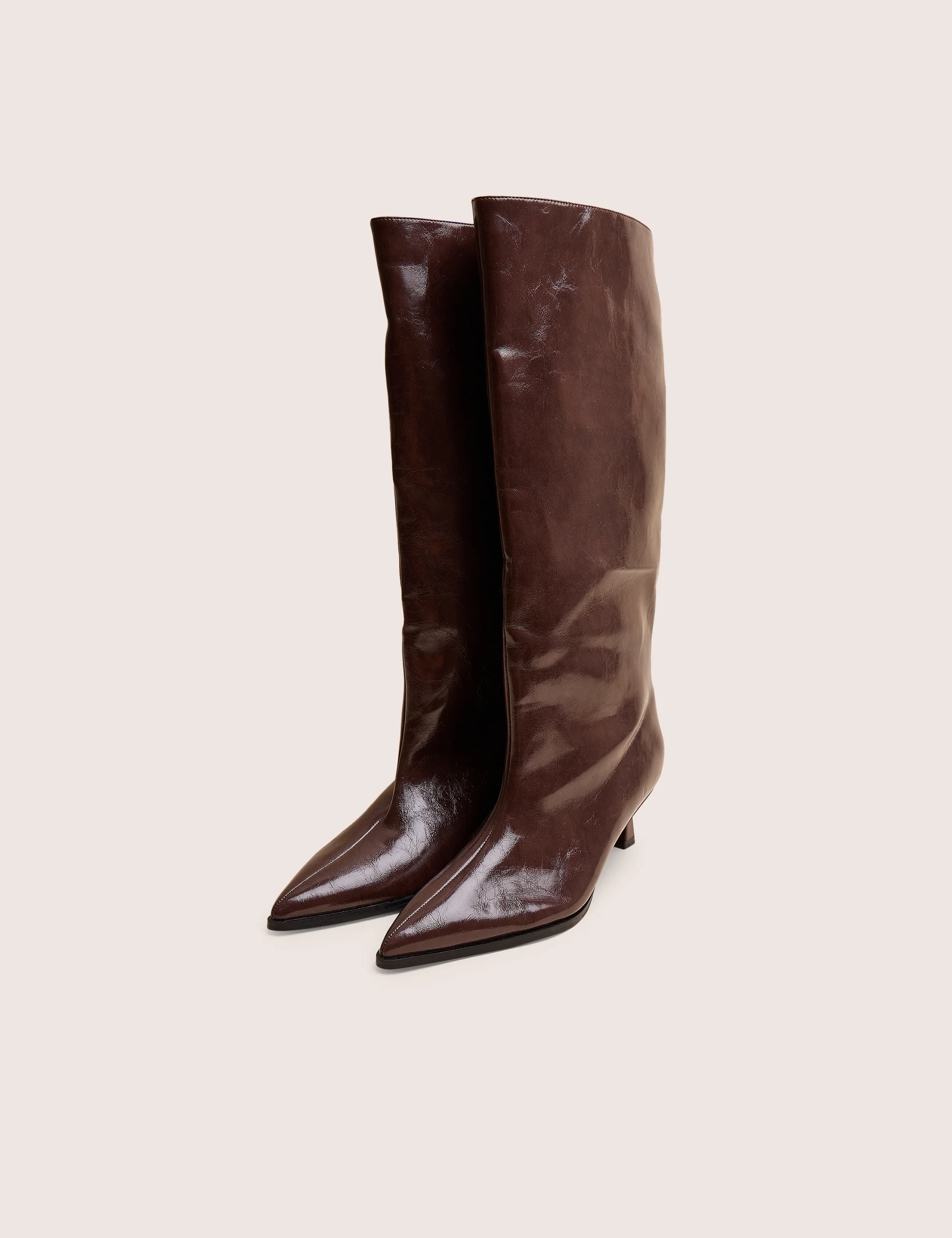 Lola Brown Kitten Heel Knee High Boots - Image 3
