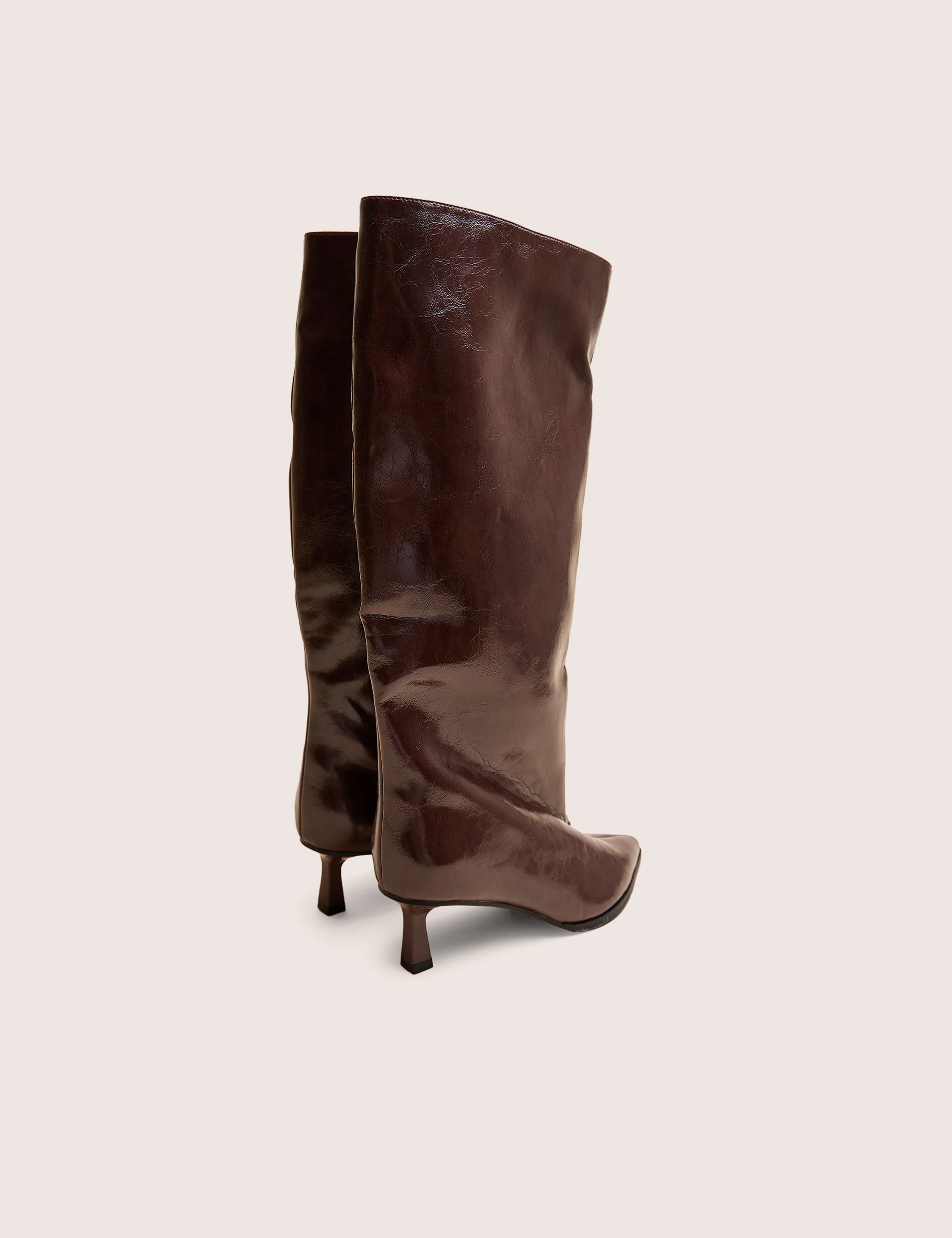 Lola Brown Kitten Heel Knee High Boots - Image 4