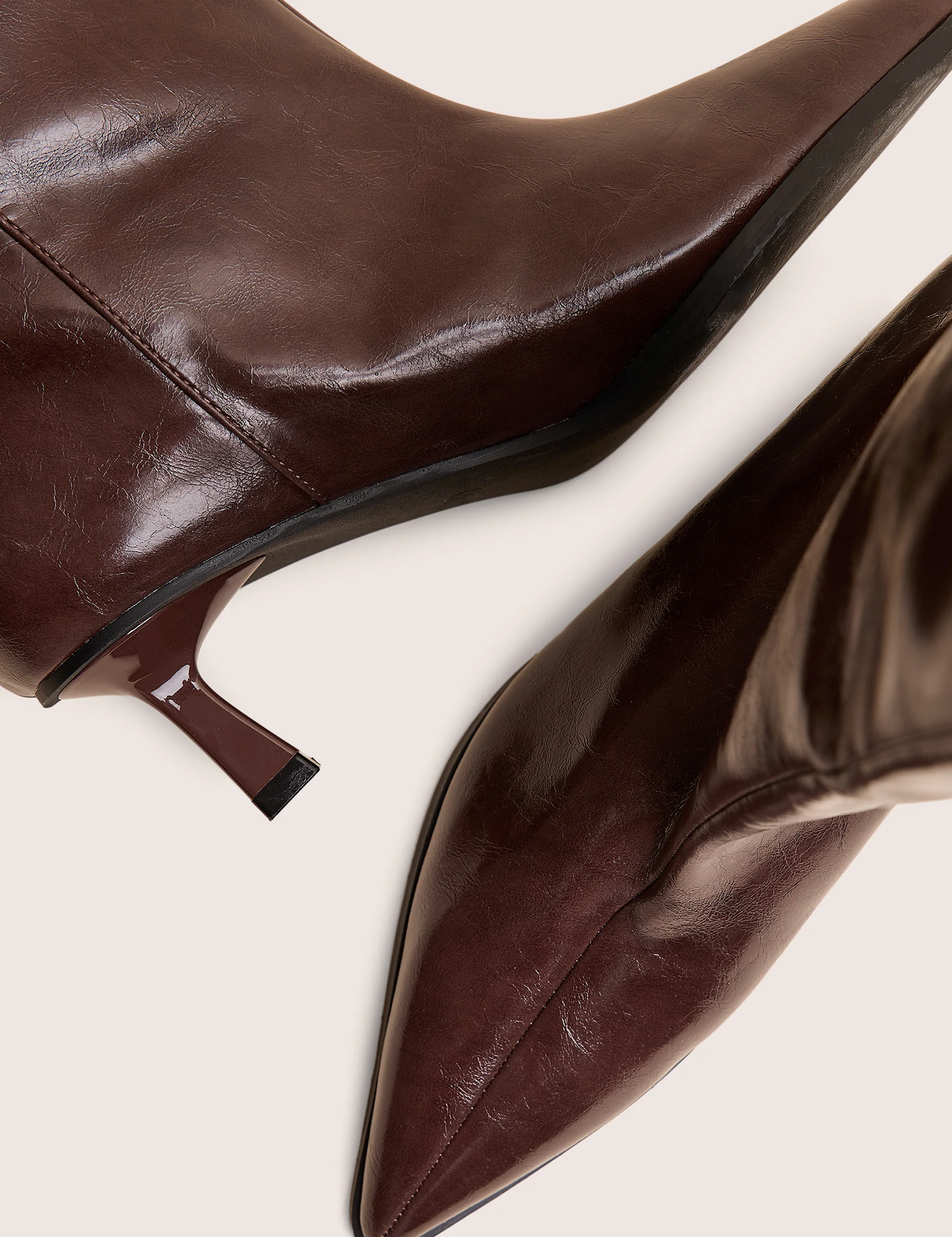 Lola Brown Kitten Heel Knee High Boots - Image 5
