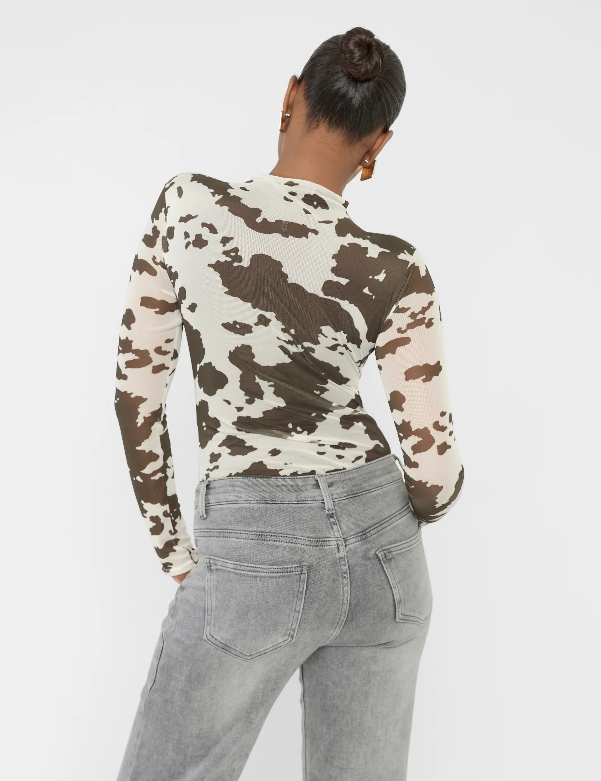 Long Sleeve High Neck Bodysuit Cow Print - Image 2