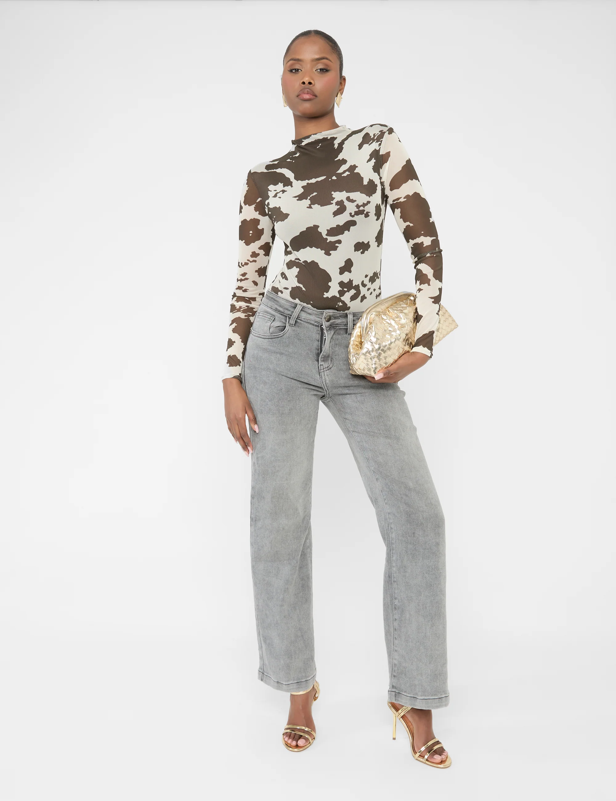 Long Sleeve High Neck Bodysuit Cow Print - Image 4