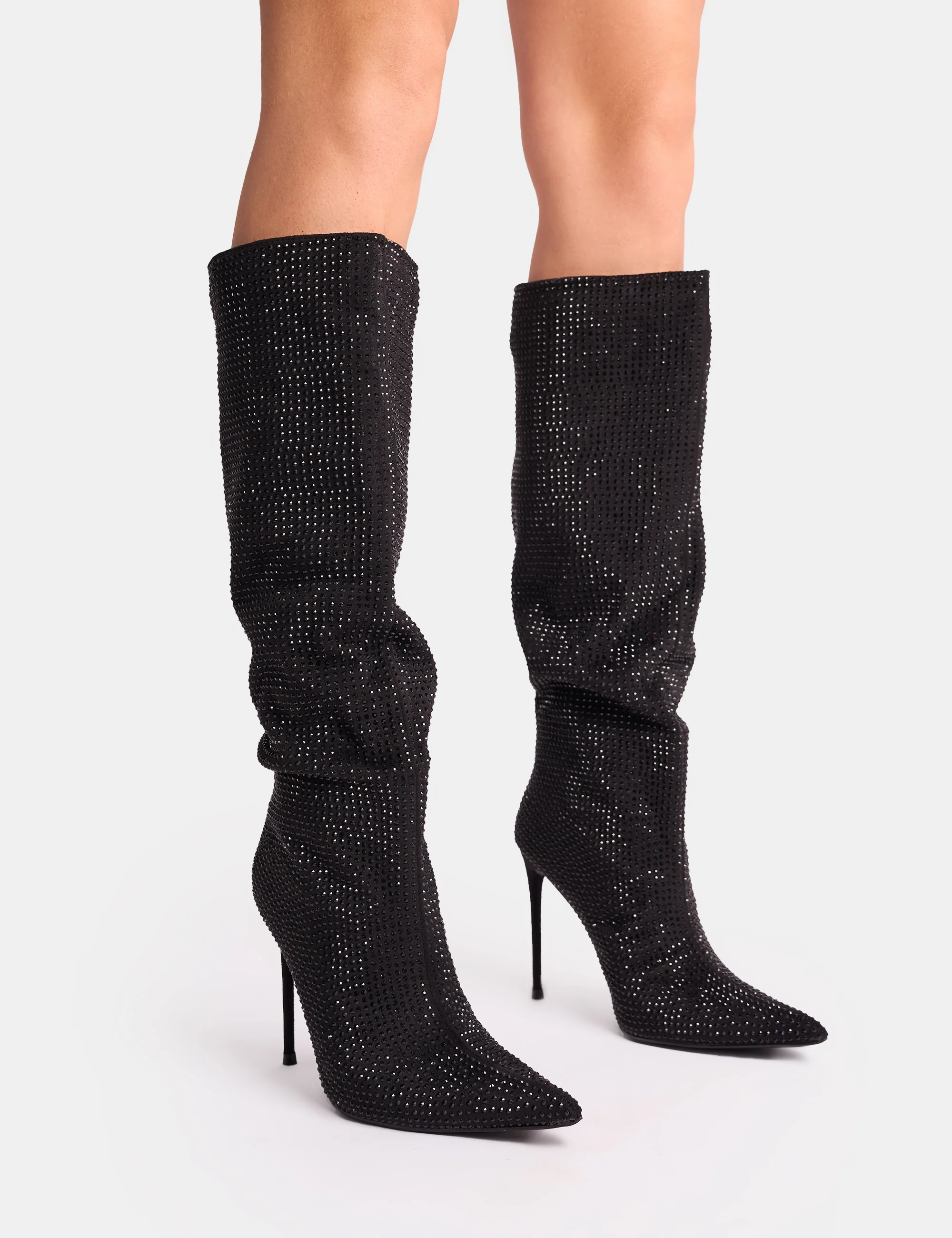 Lothario Black Diamante Knee High Boots - Image 5