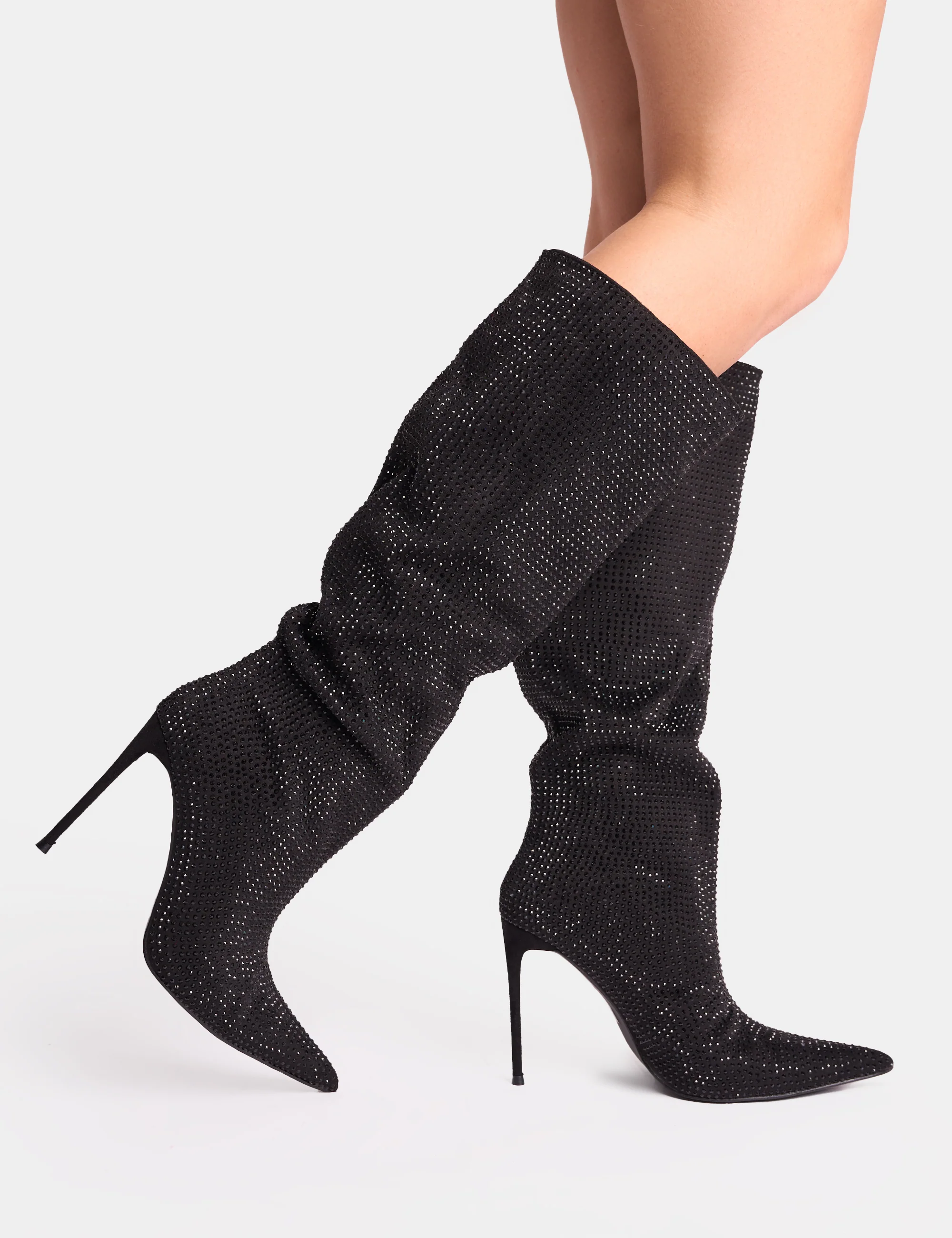 Lothario Black Diamante Knee High Boots - Image 6