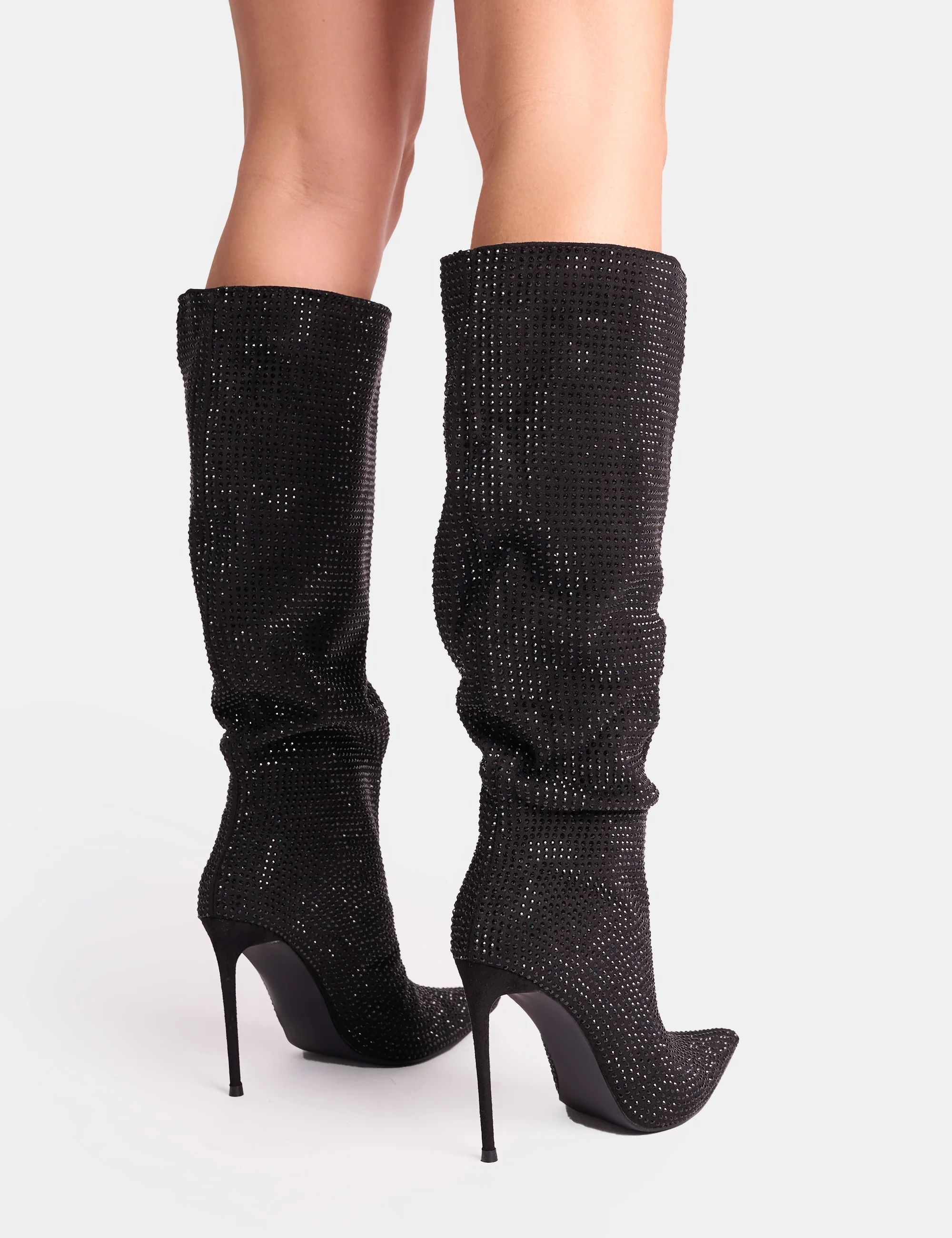 Lothario Black Diamante Knee High Boots - Image 7