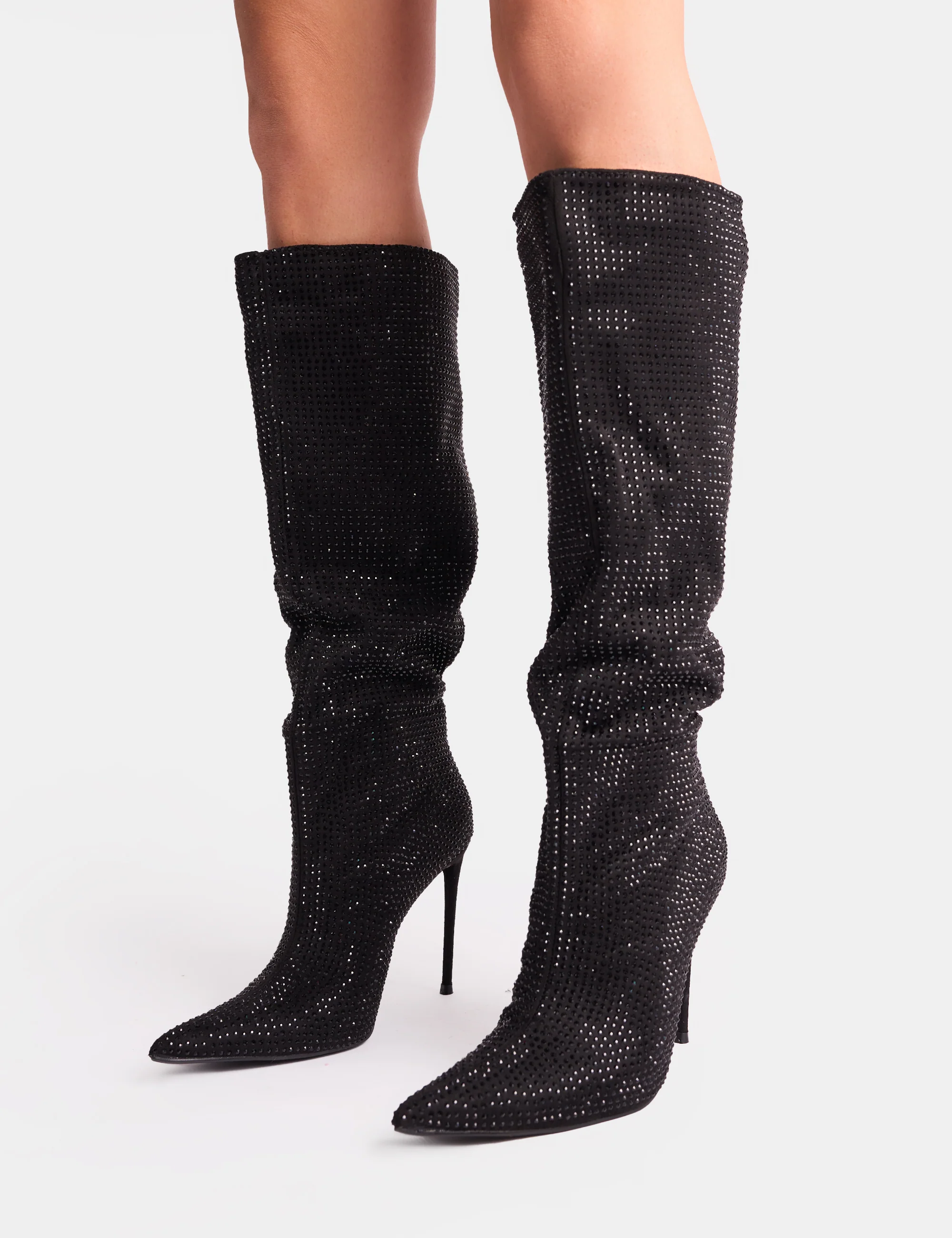 Lothario Black Diamante Knee High Boots - Image 8