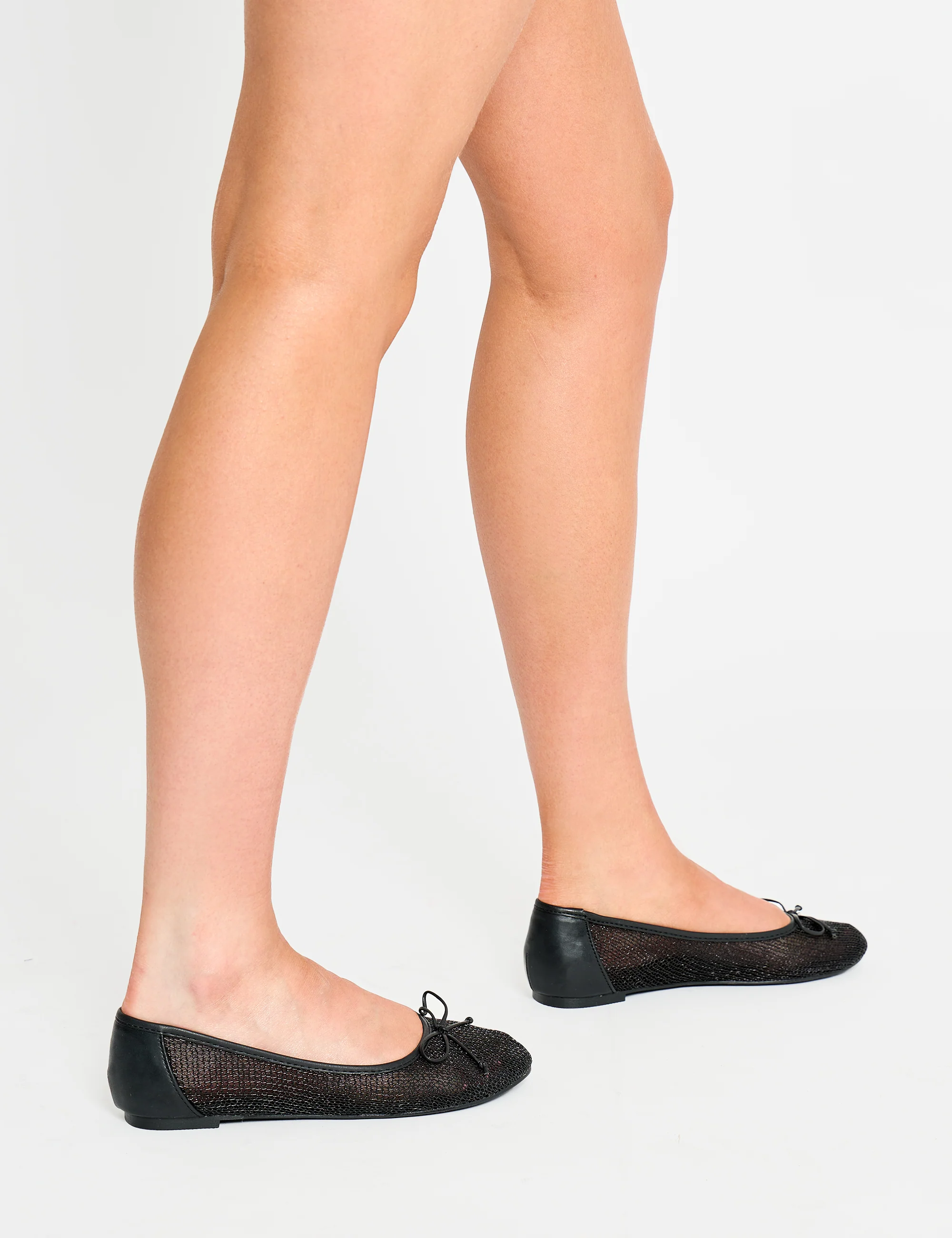 Lula Black Mesh Flat Ballet Pumps - Image 3