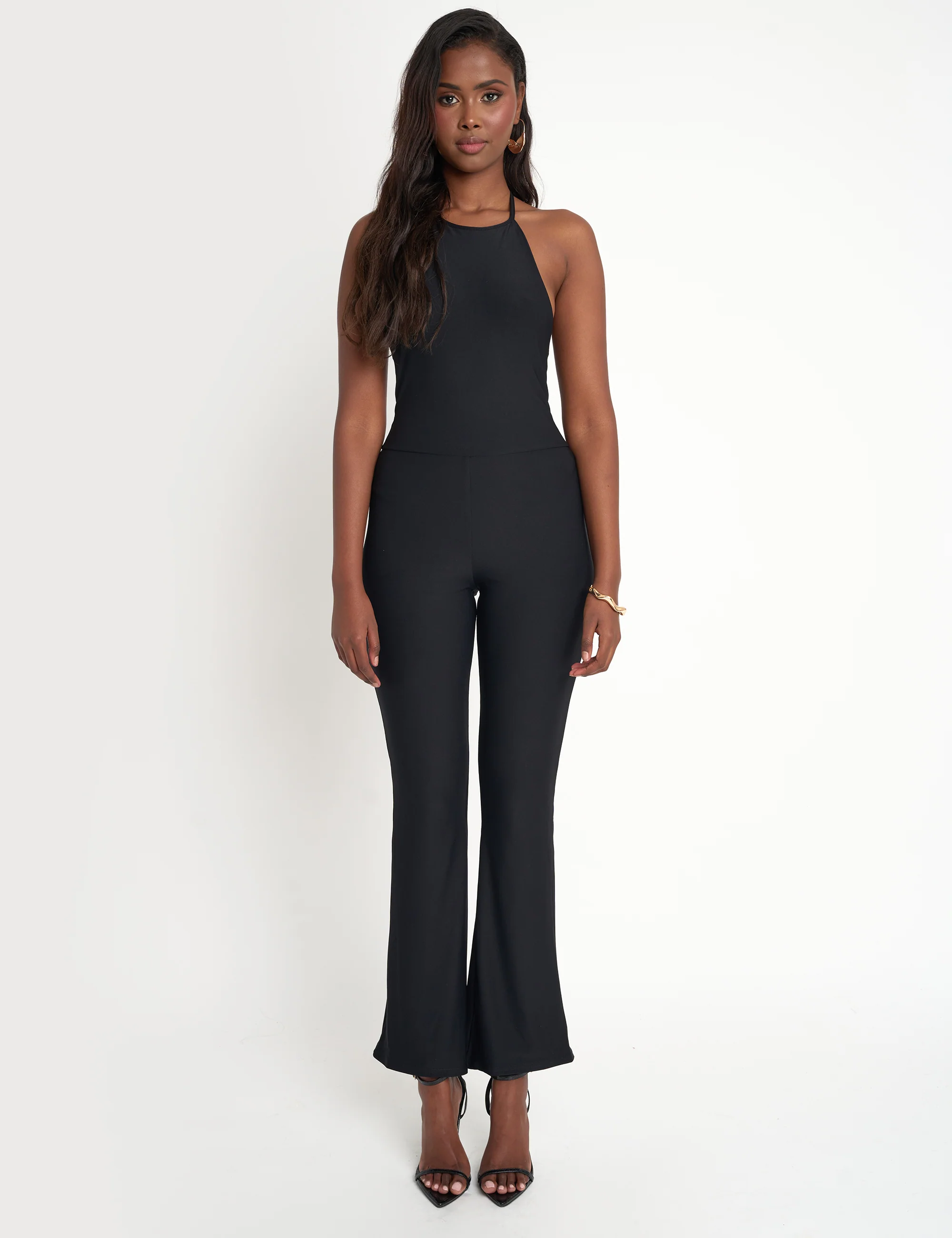 Tie Back Luxe Slinky Jumpsuit Black - Image 5