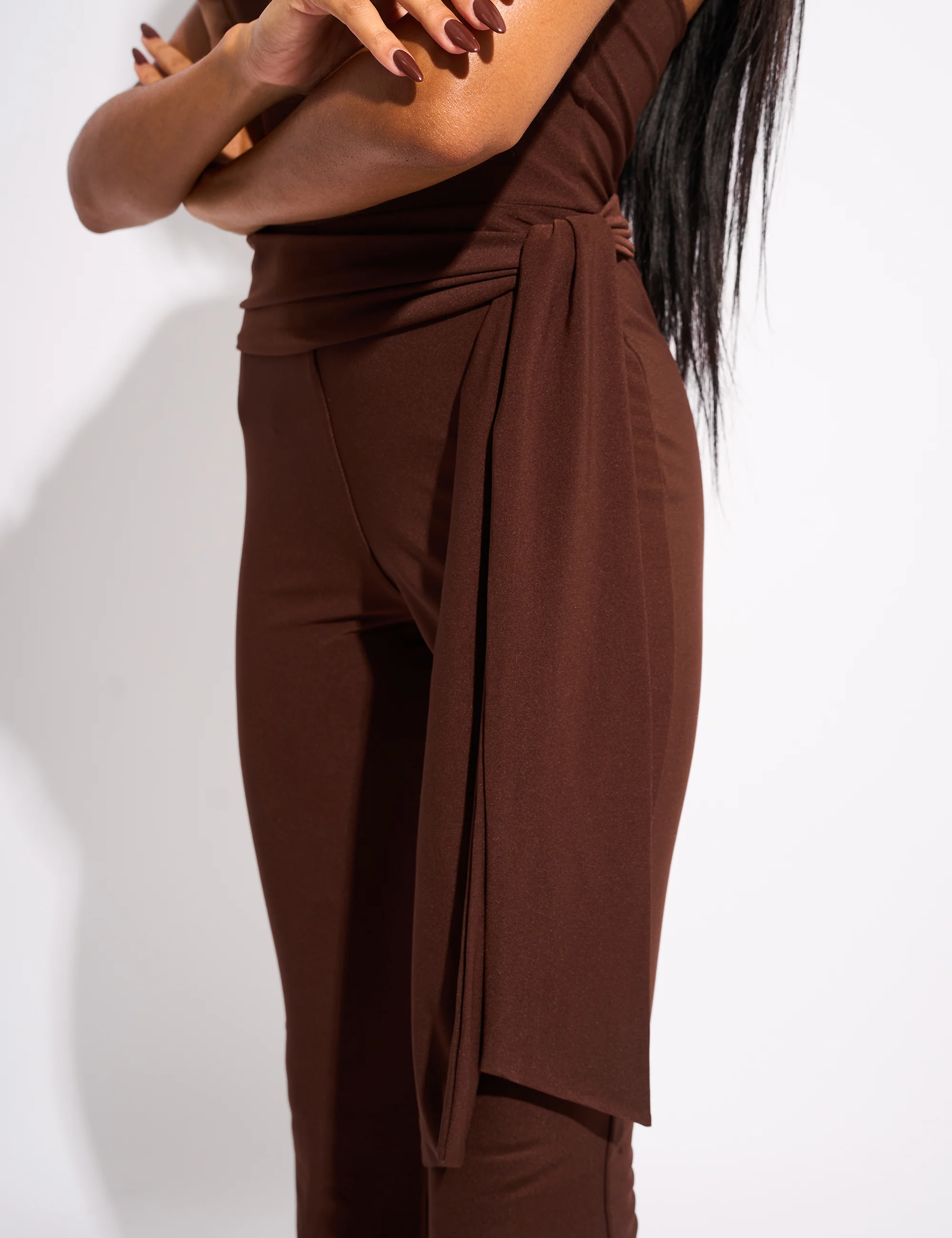 Tie Back Belted Jumpsuit Chocolate - Image 4