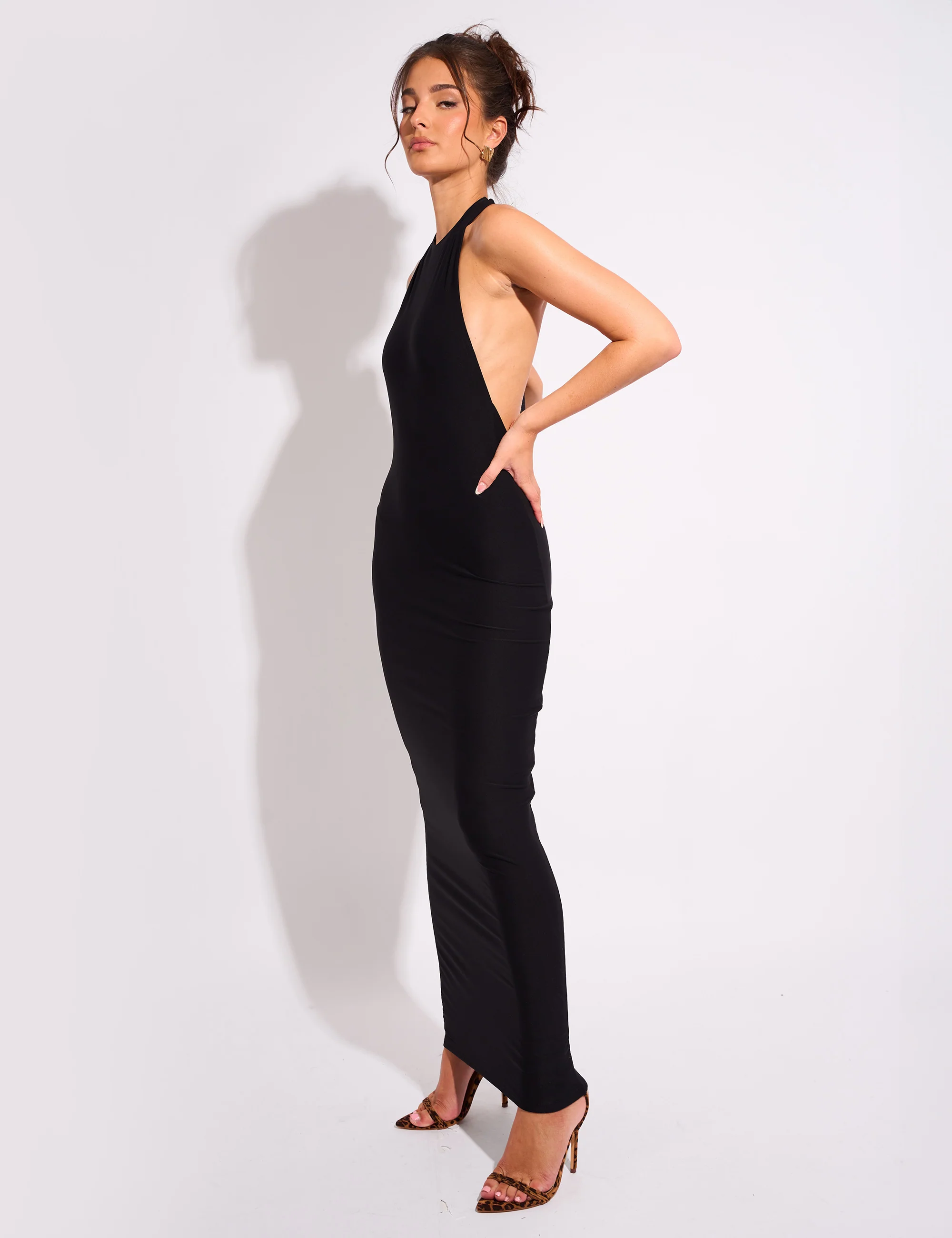 Tie Back Luxe Slinky Maxi Dress Black - Image 2
