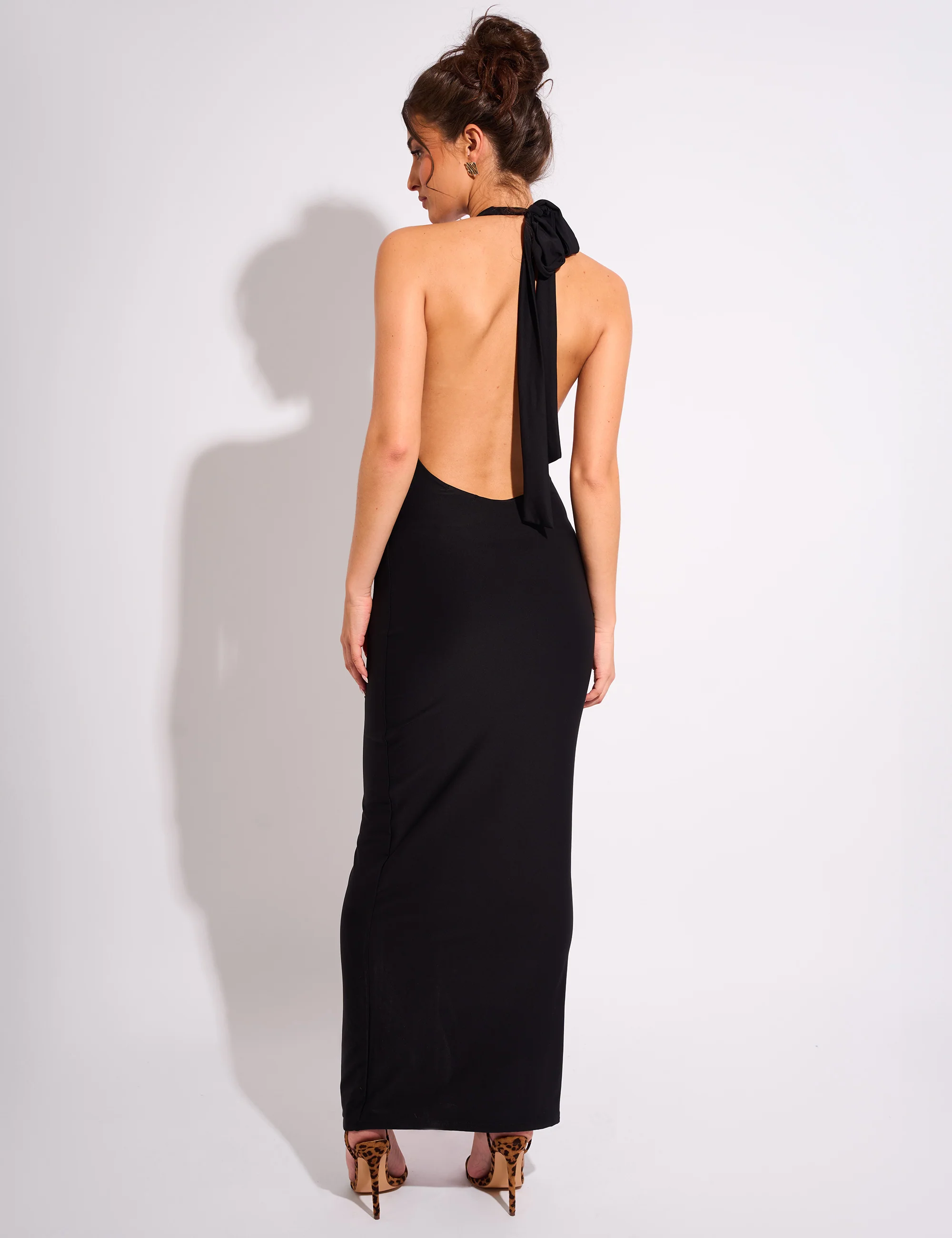Tie Back Luxe Slinky Maxi Dress Black - Image 3