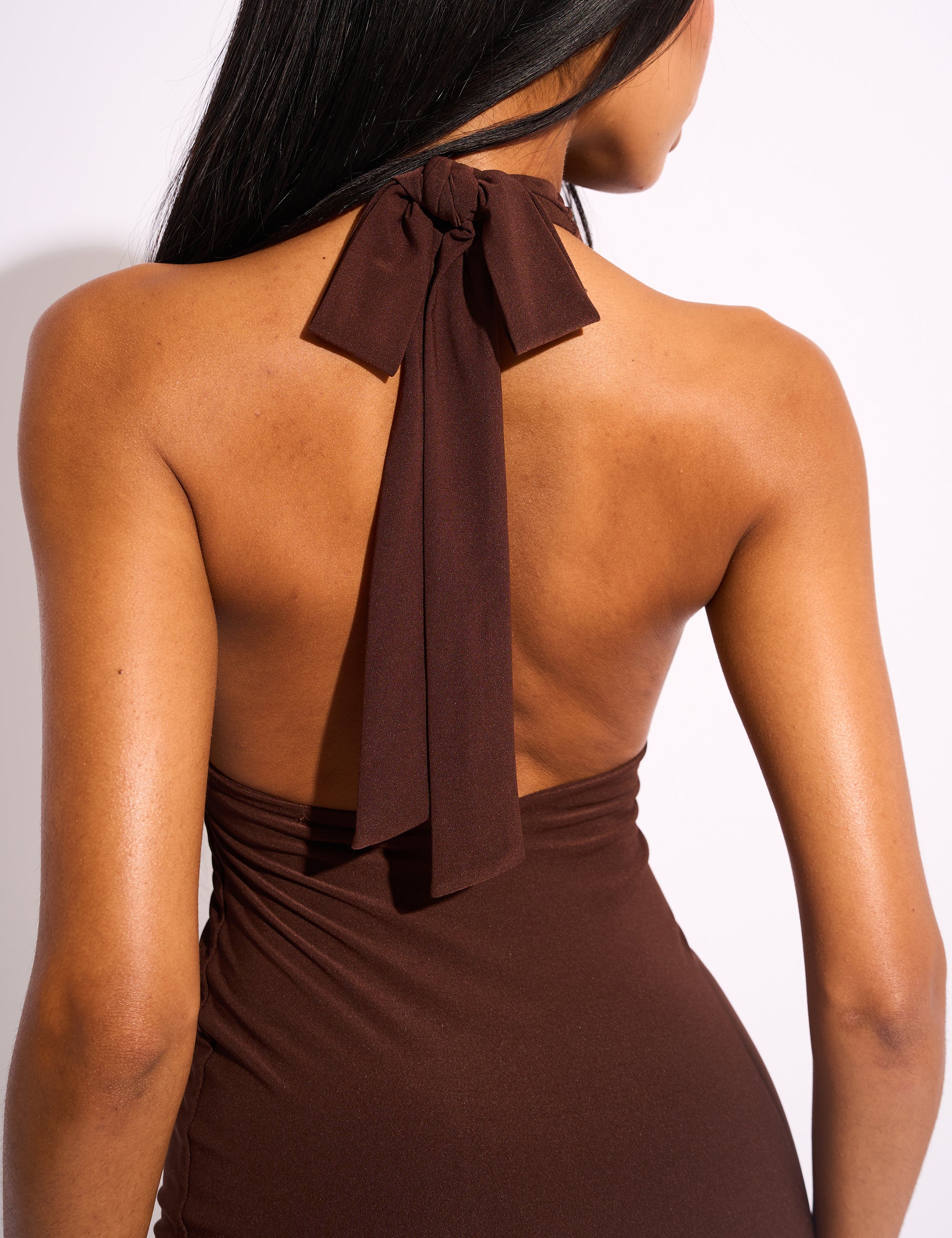 Tie Back Mini Dress Chocolate - Image 4