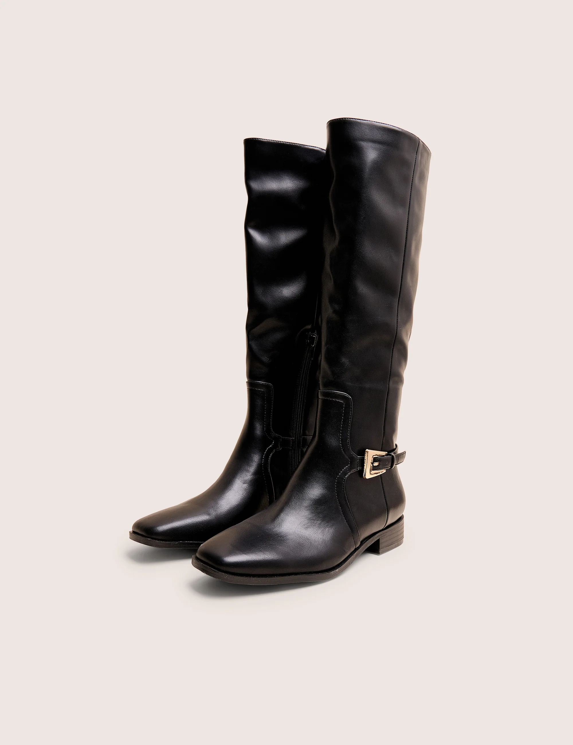 Mackie Black Pu Buckle Detail Knee High Riding Boot - Image 3