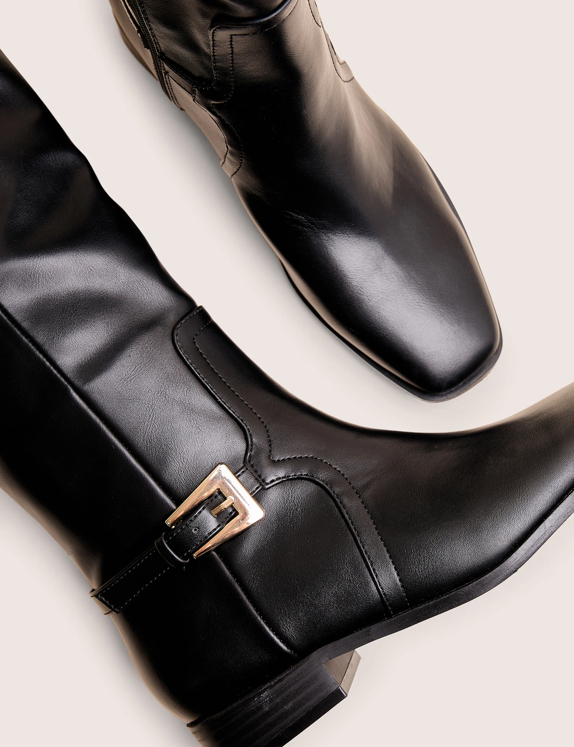 Mackie Black Pu Buckle Detail Knee High Riding Boot - Image 5