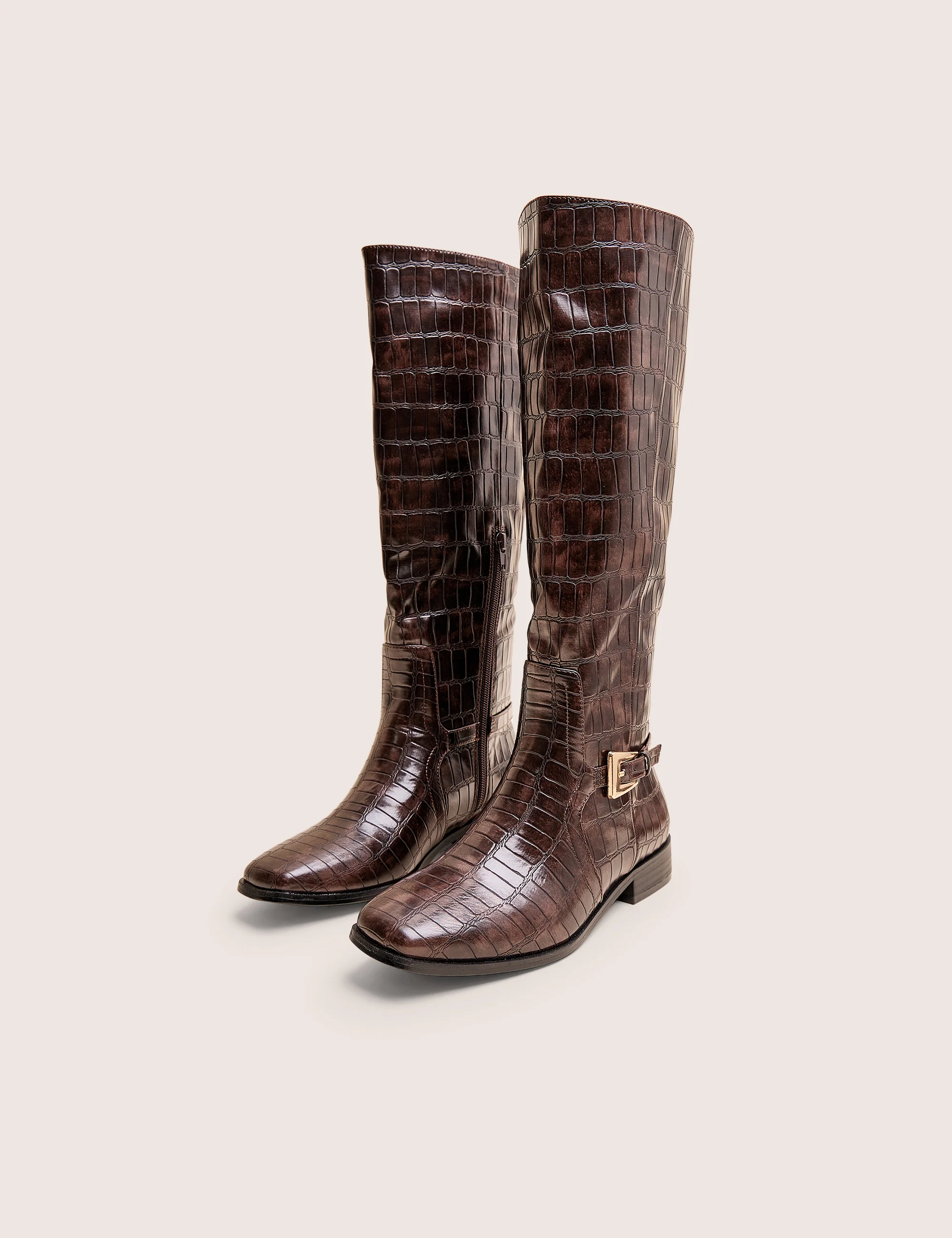 Mackie Brown Croc Buckle Detail Knee High Riding Boot - Image 4