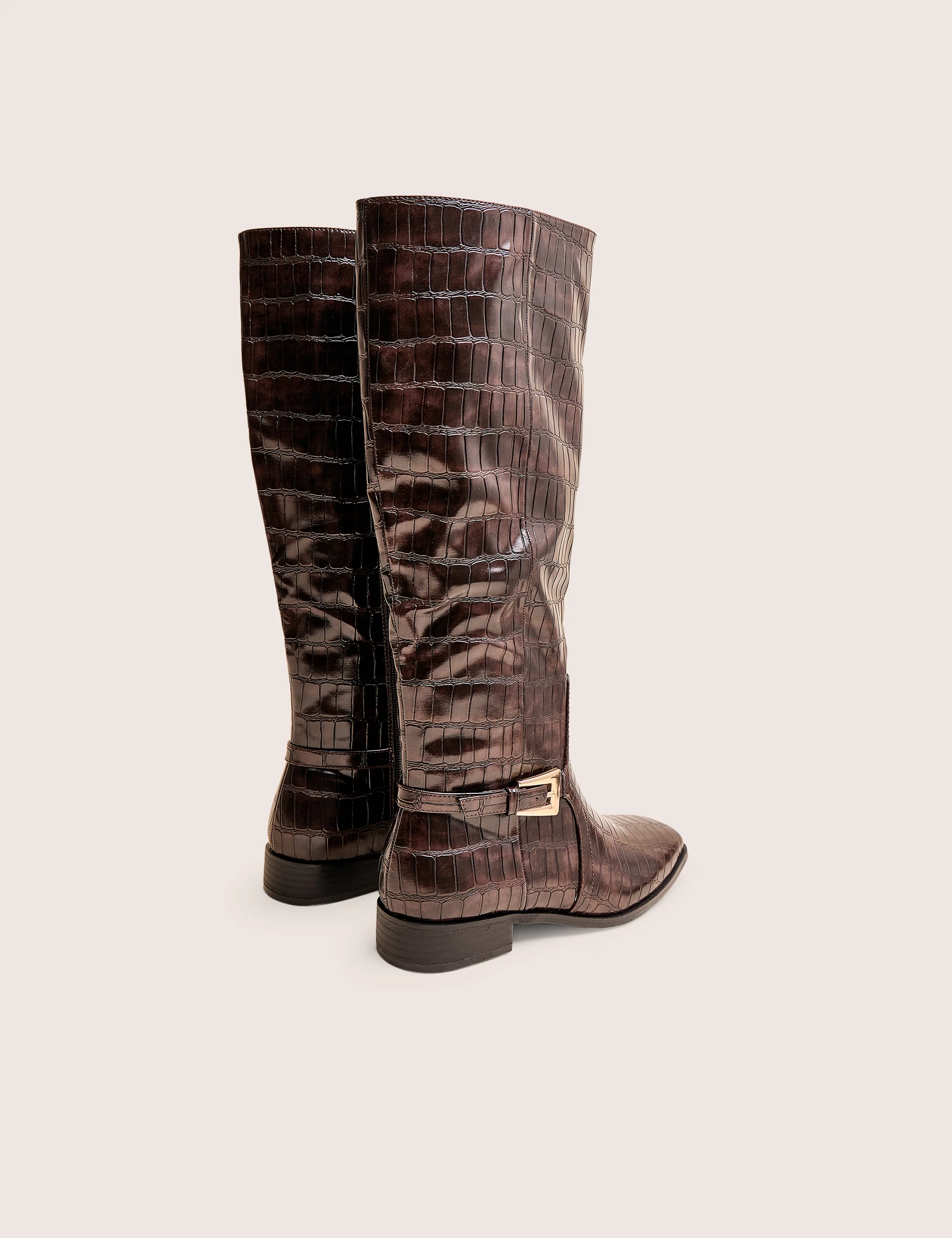 Mackie Brown Croc Buckle Detail Knee High Riding Boot - Image 5