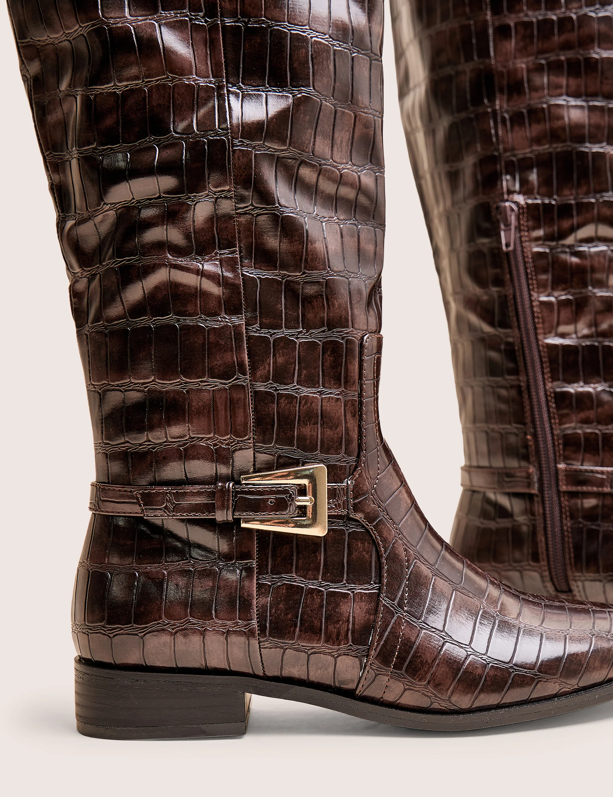 Mackie Brown Croc Buckle Detail Knee High Riding Boot - Image 6
