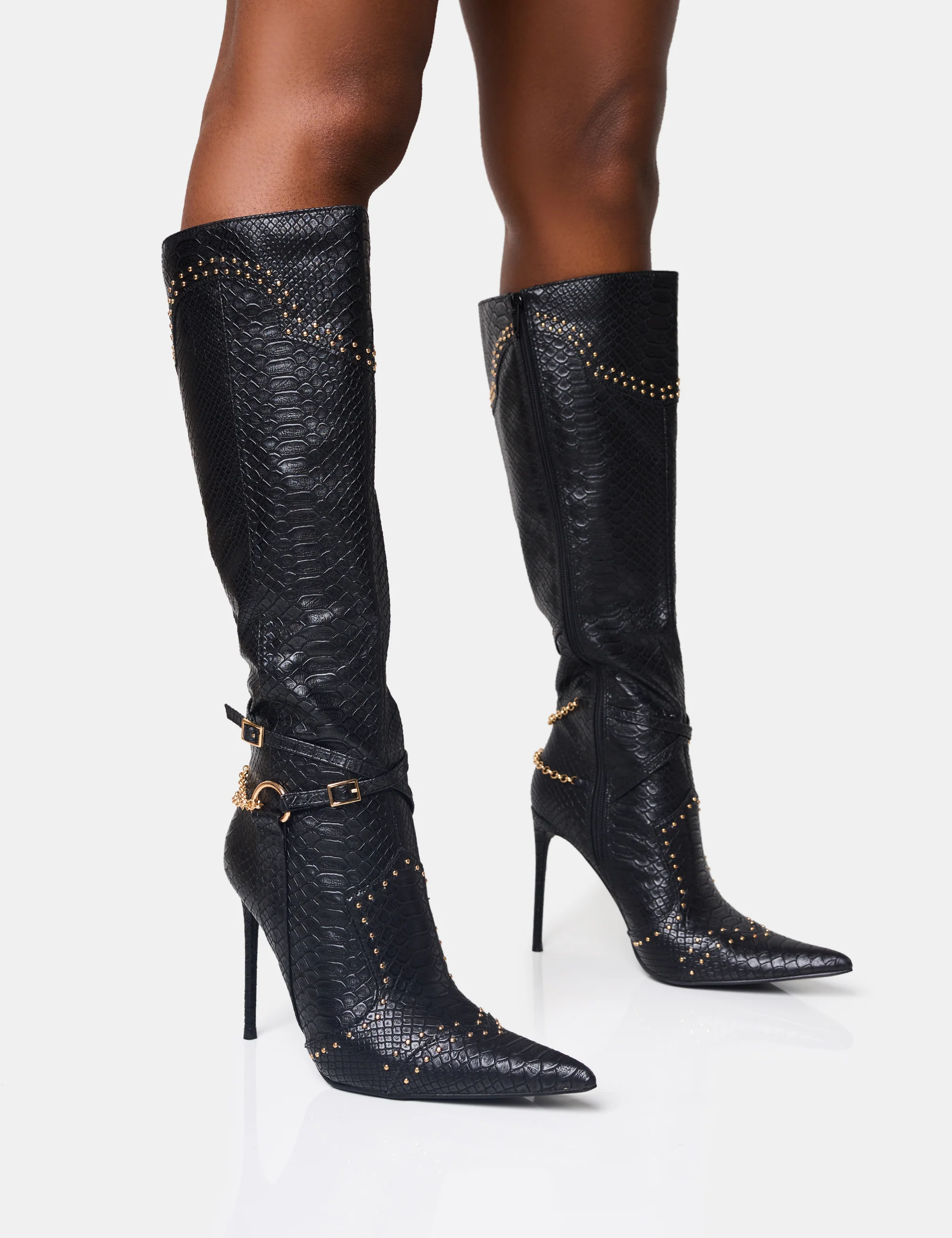 Main Character Embellished Vintage Black Pointed Toe Stiletto Boots - Image 2