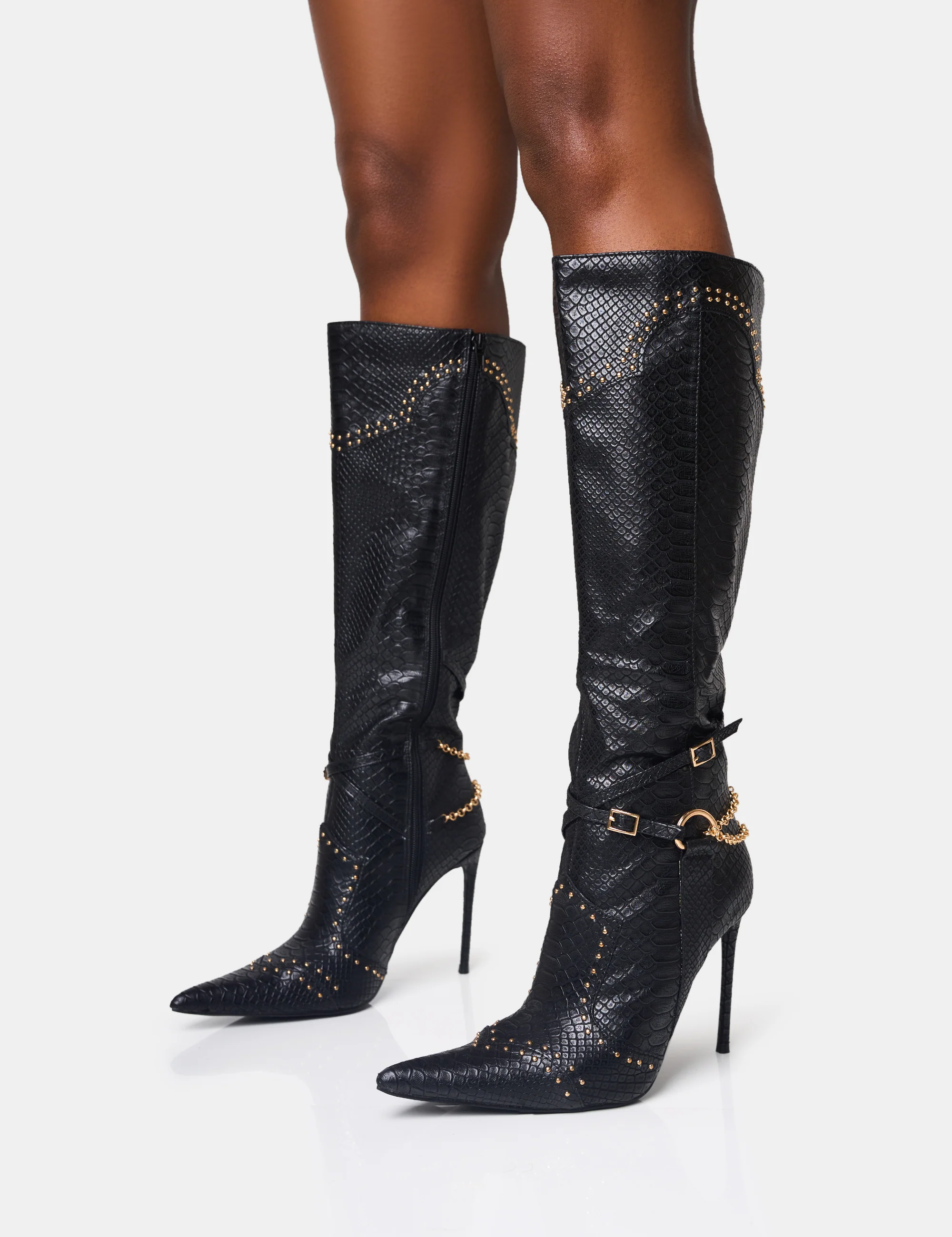 Main Character Embellished Vintage Black Pointed Toe Stiletto Boots - Image 3