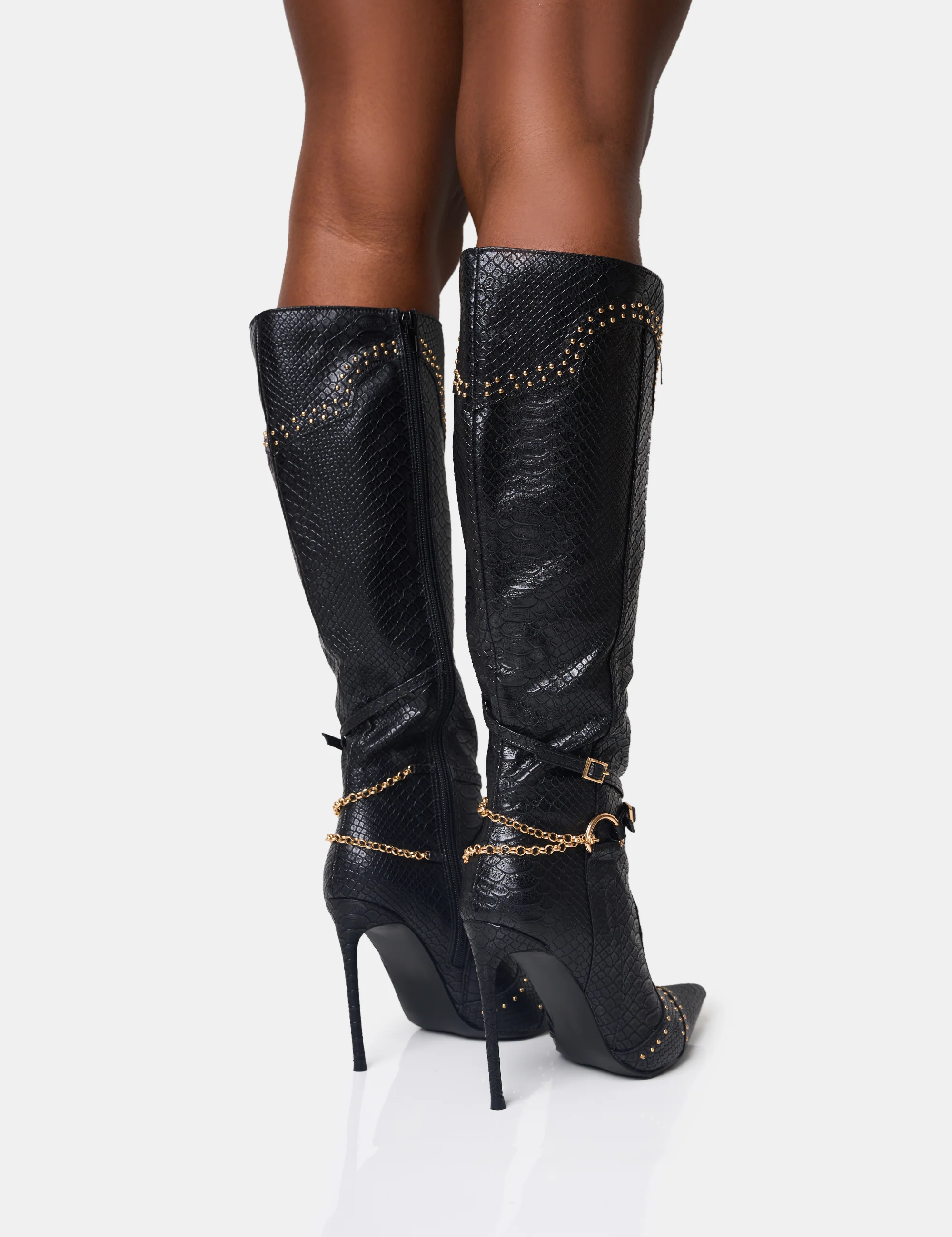Main Character Embellished Vintage Black Pointed Toe Stiletto Boots - Image 4